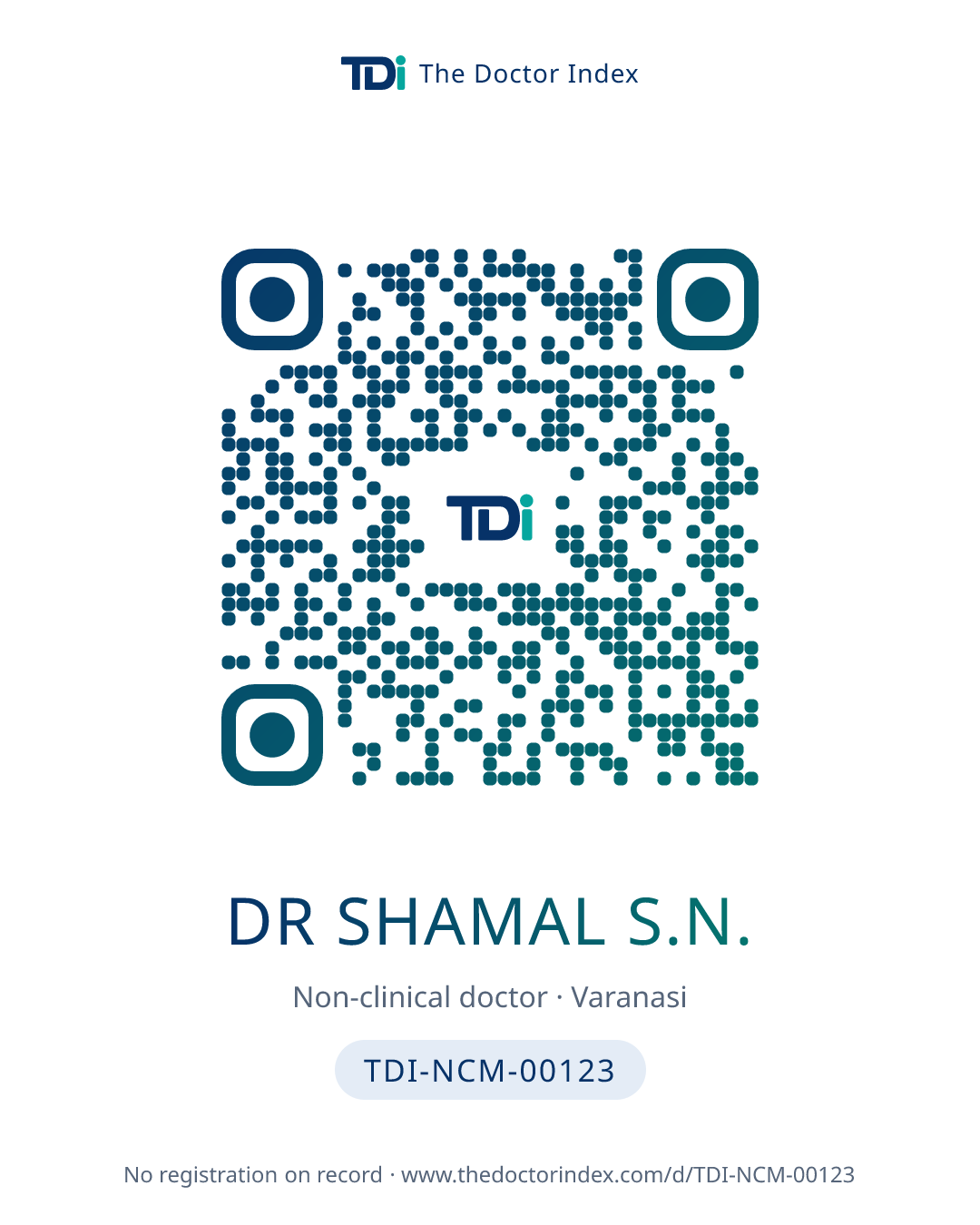 QR card for Dr Shamal S.N., TDI-NCM-00123