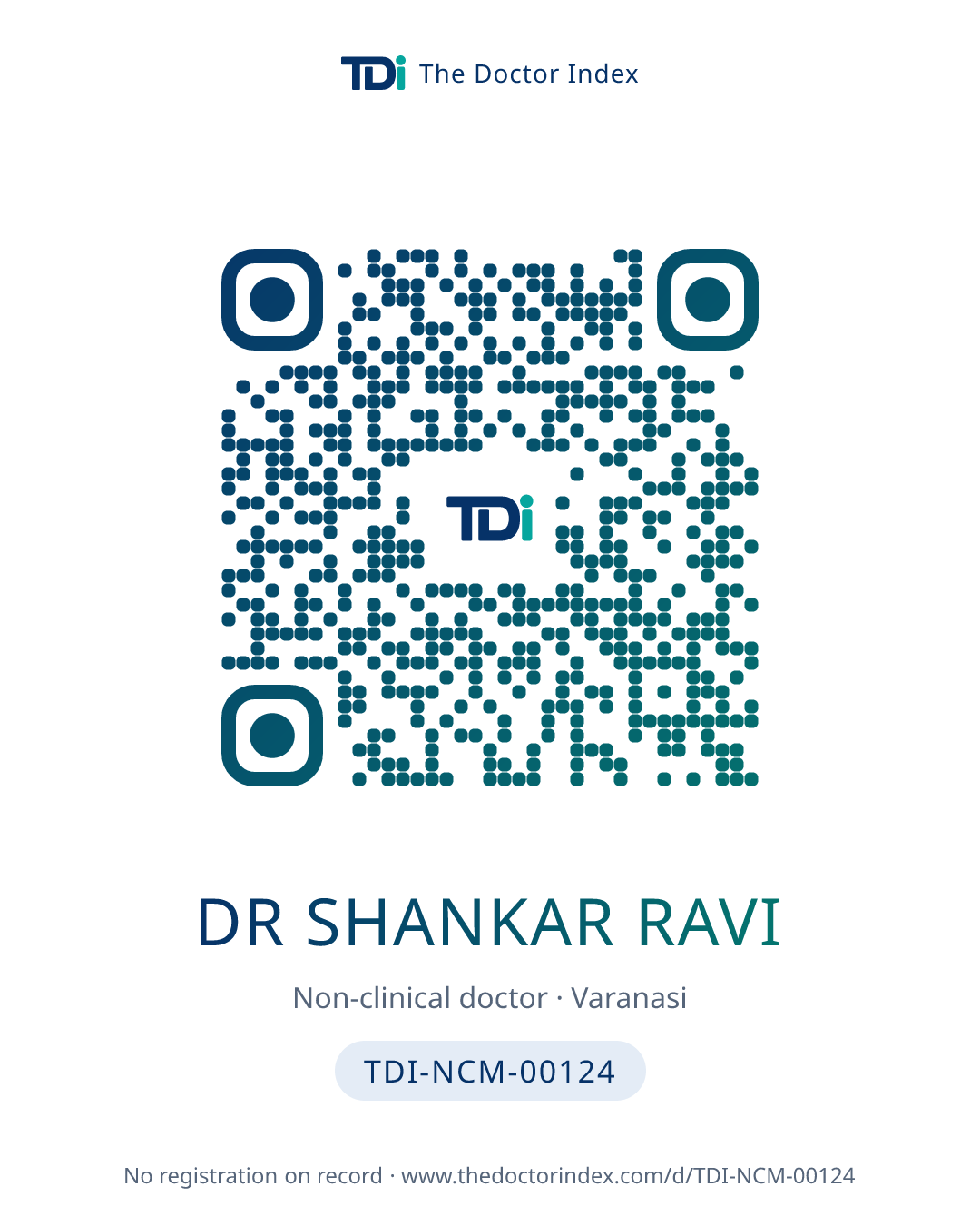QR card for Dr Shankar Ravi, TDI-NCM-00124