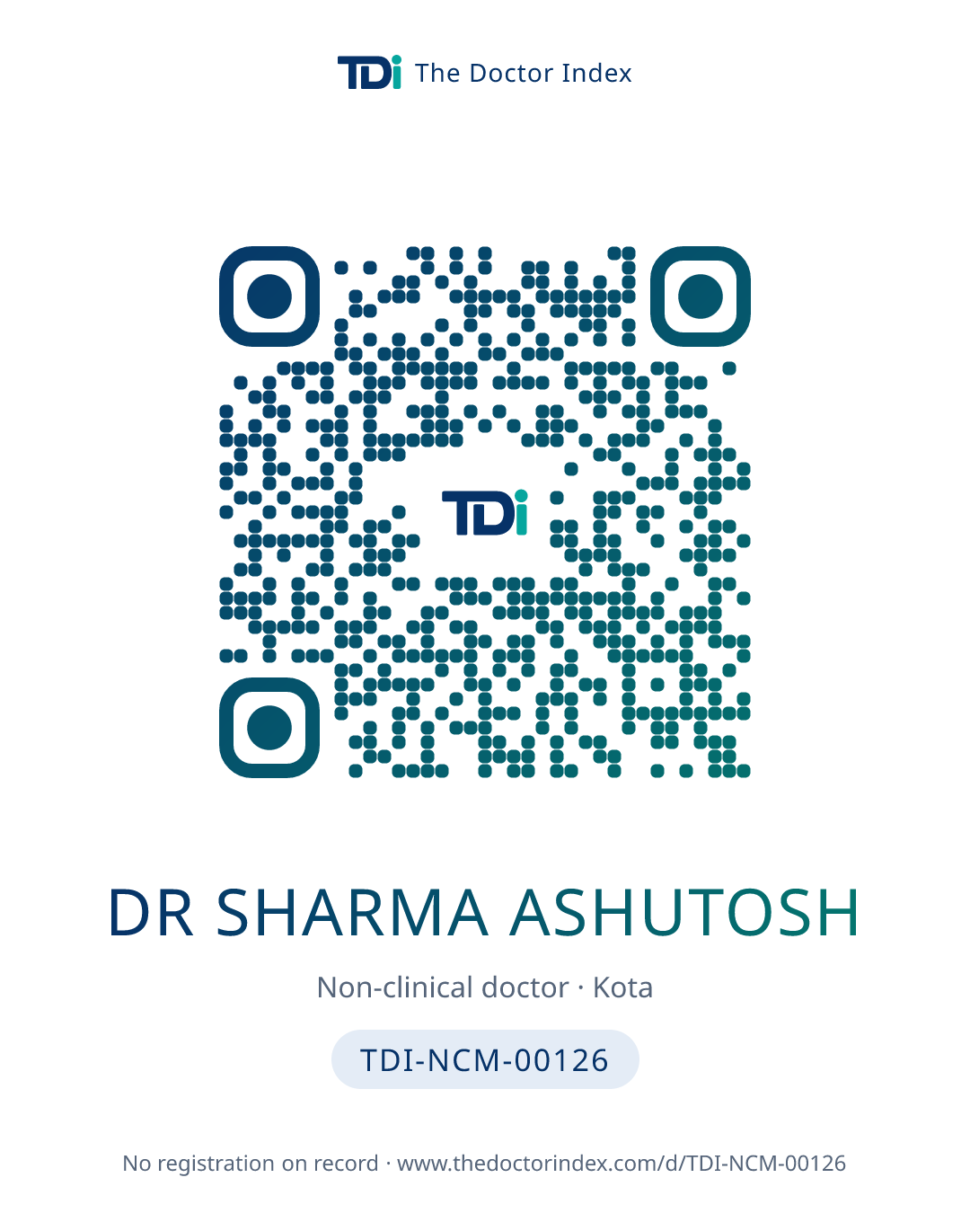 QR card for Dr Sharma Ashutosh, TDI-NCM-00126