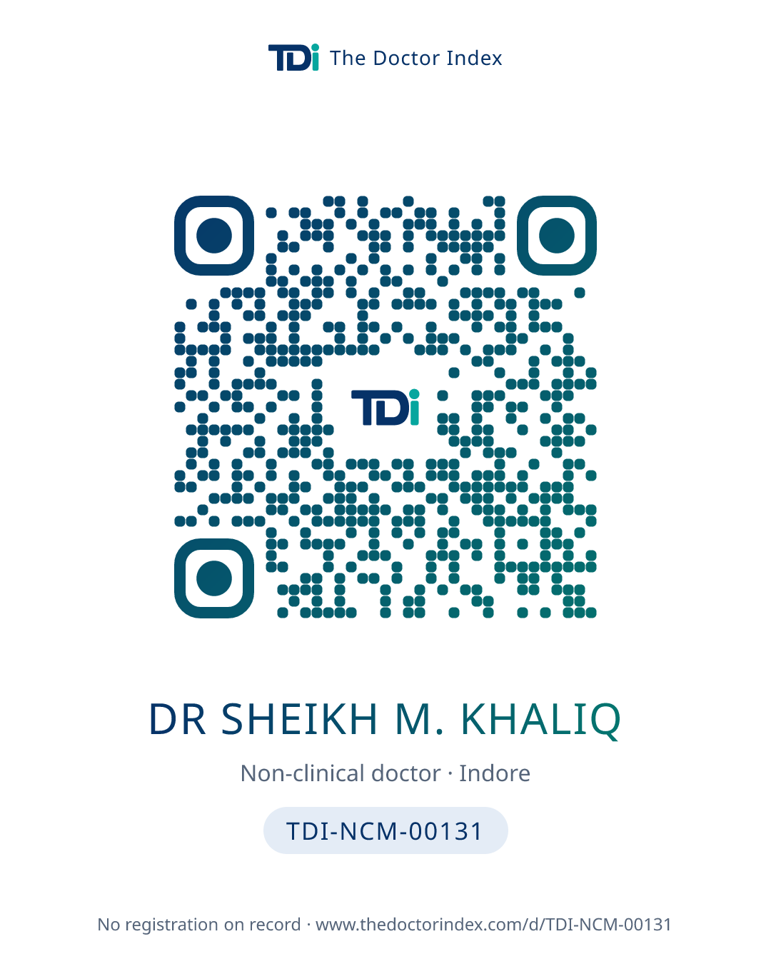 QR card for Dr Sheikh M. Khaliq, TDI-NCM-00131