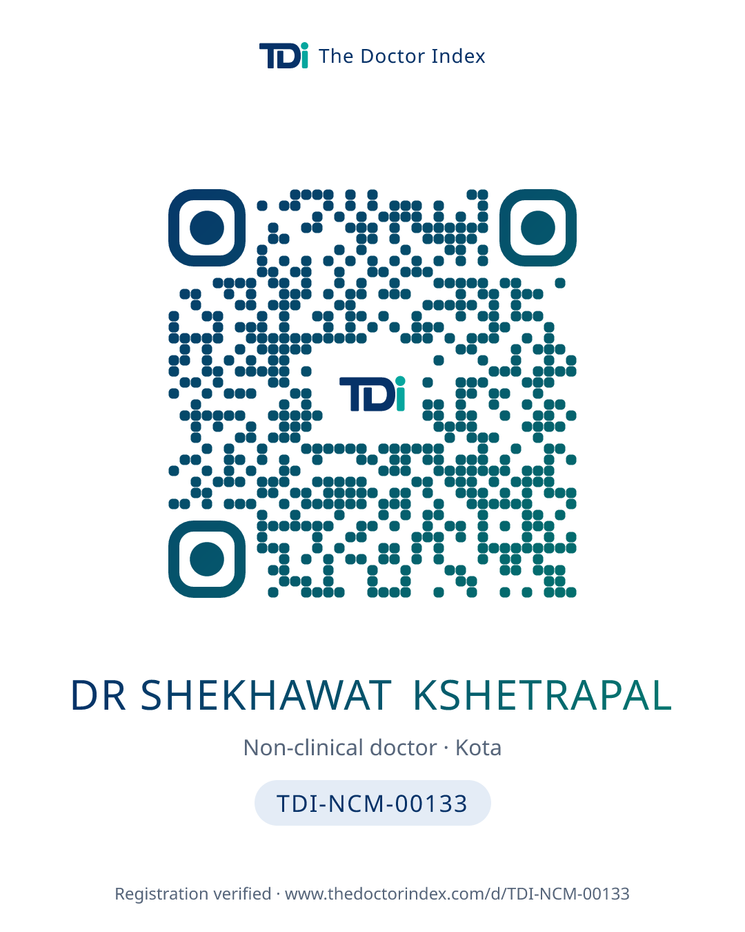 QR card for Dr Shekhawat Kshetrapal, TDI-NCM-00133