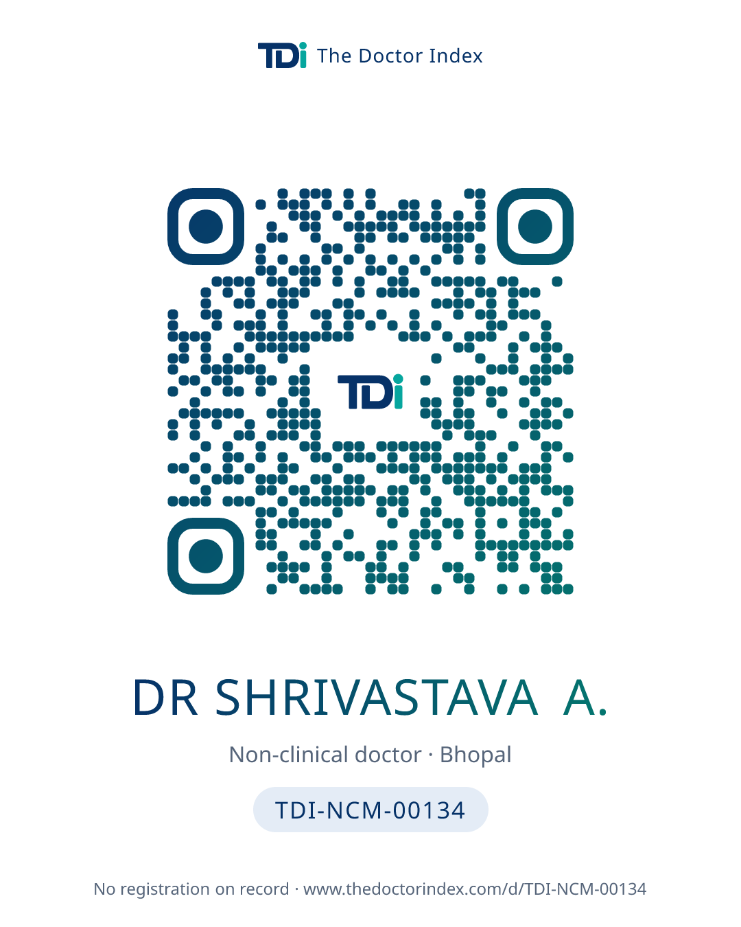 QR card for Dr Shrivastava A., TDI-NCM-00134