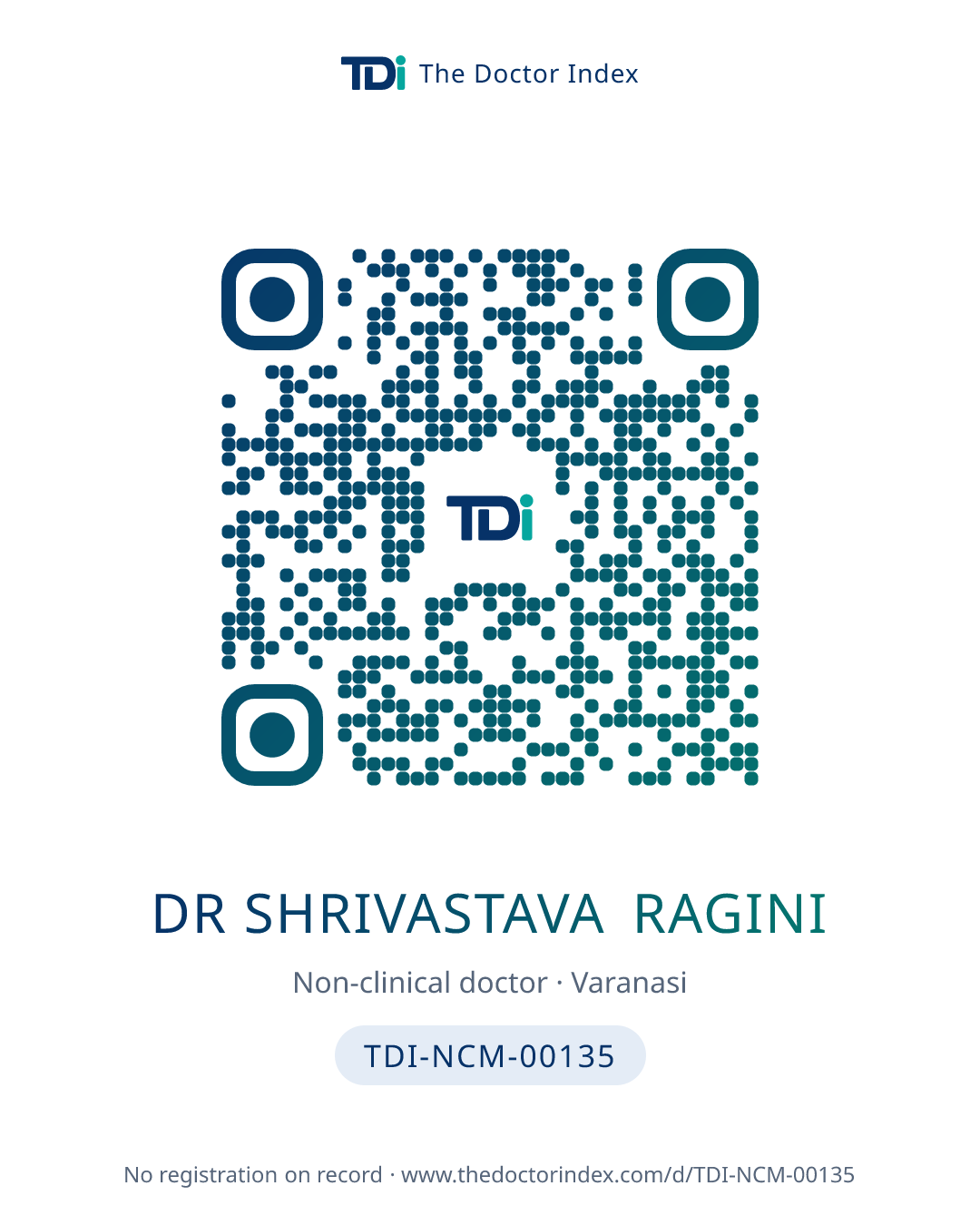 QR card for Dr Shrivastava Ragini, TDI-NCM-00135