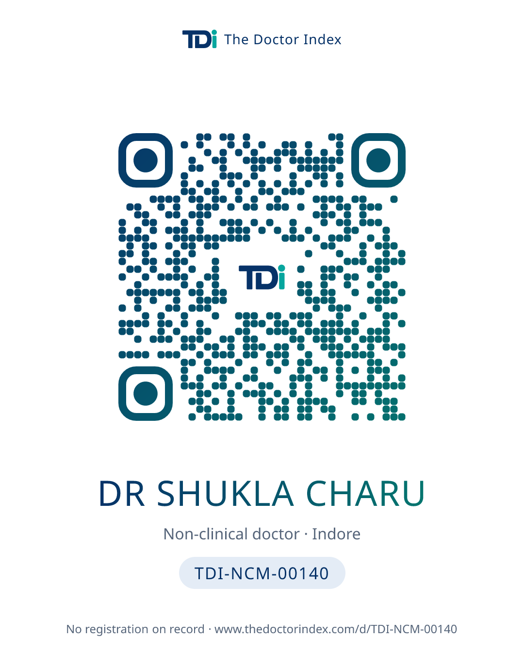 QR card for Dr Shukla Charu, TDI-NCM-00140