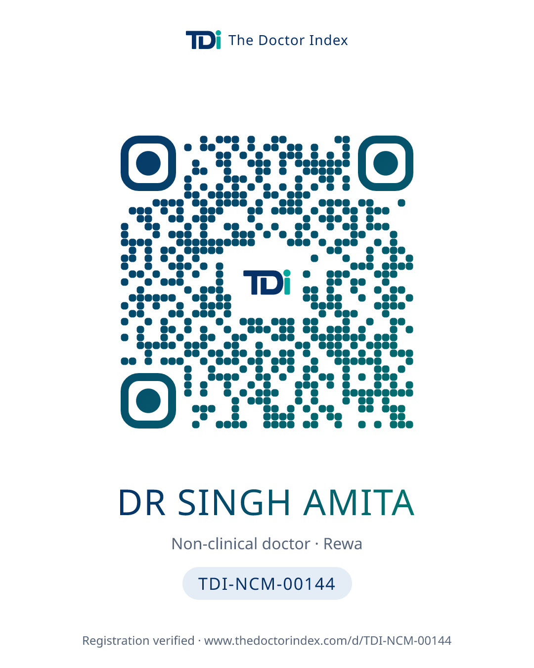 QR card for Dr Singh Amita, TDI-NCM-00144