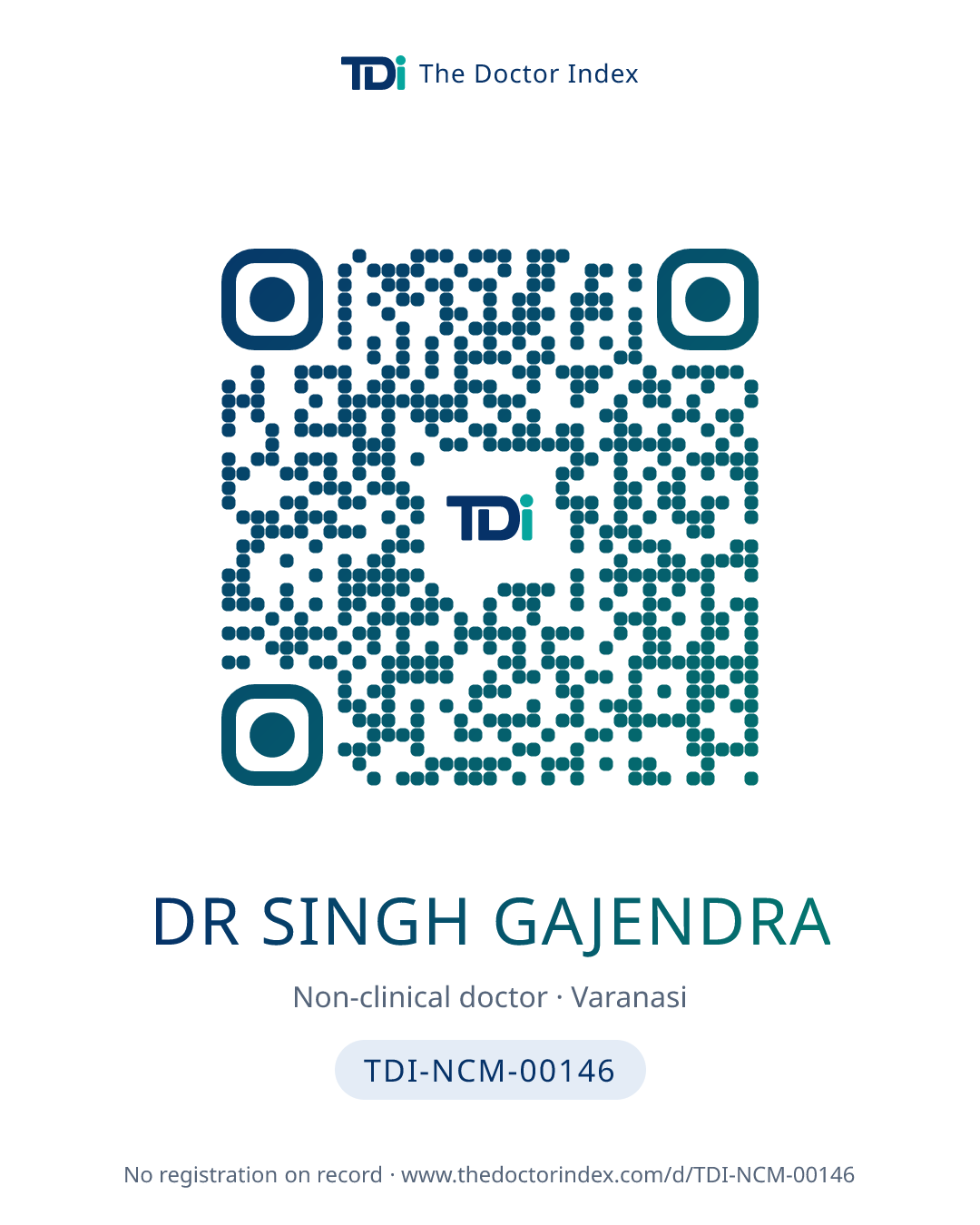 QR card for Dr Singh Gajendra, TDI-NCM-00146