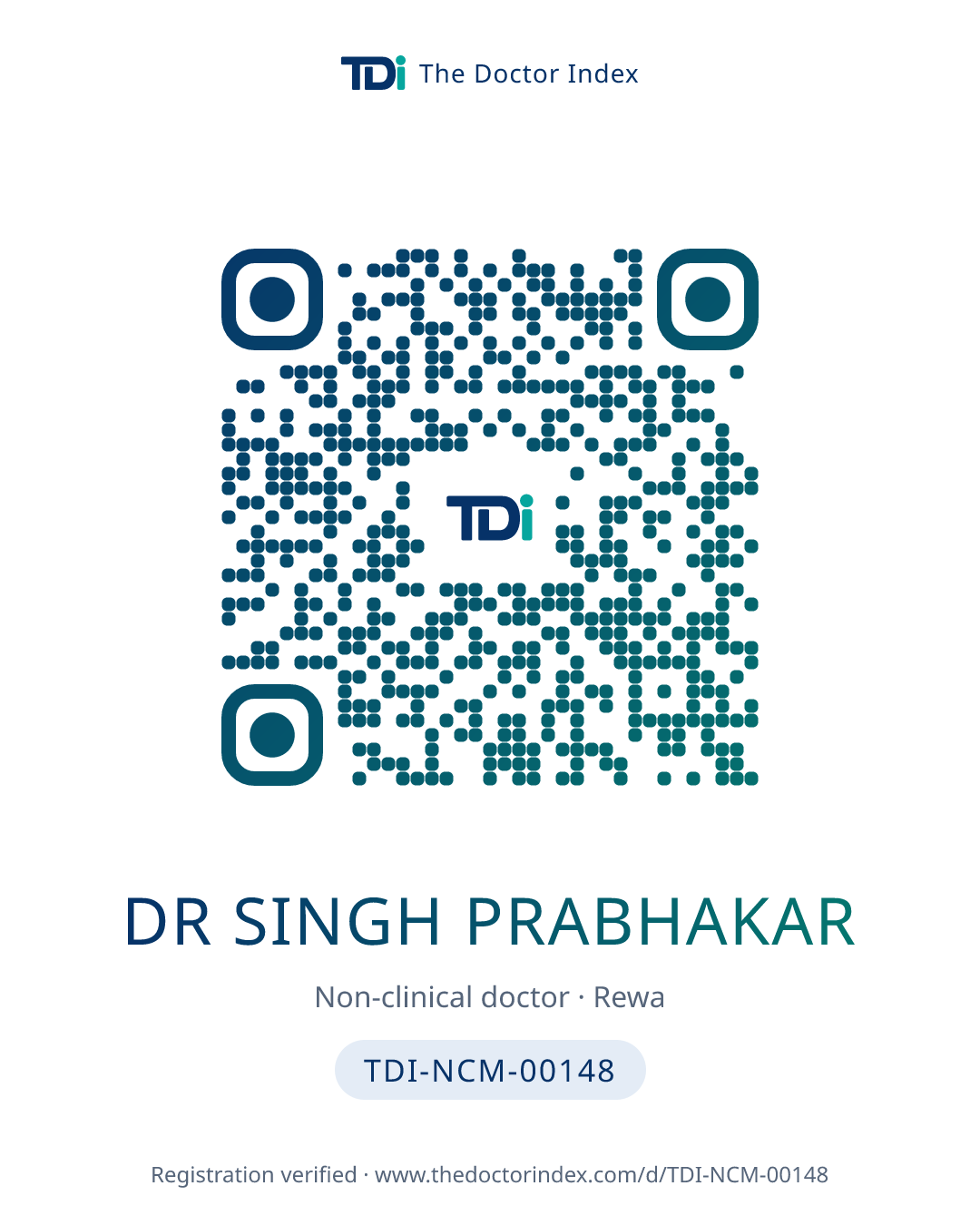 QR card for Dr Singh Prabhakar, TDI-NCM-00148