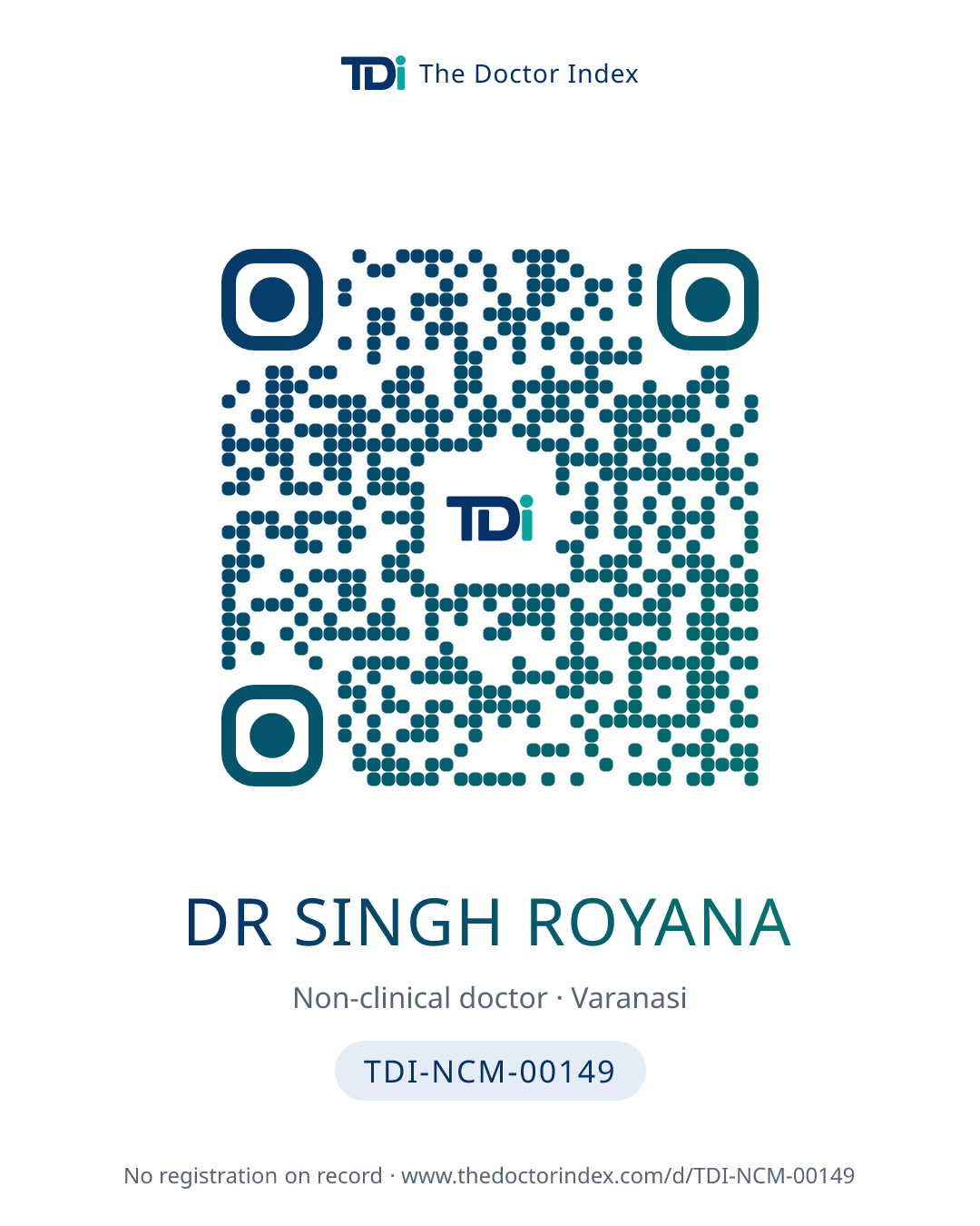 QR card for Dr Singh Royana, TDI-NCM-00149