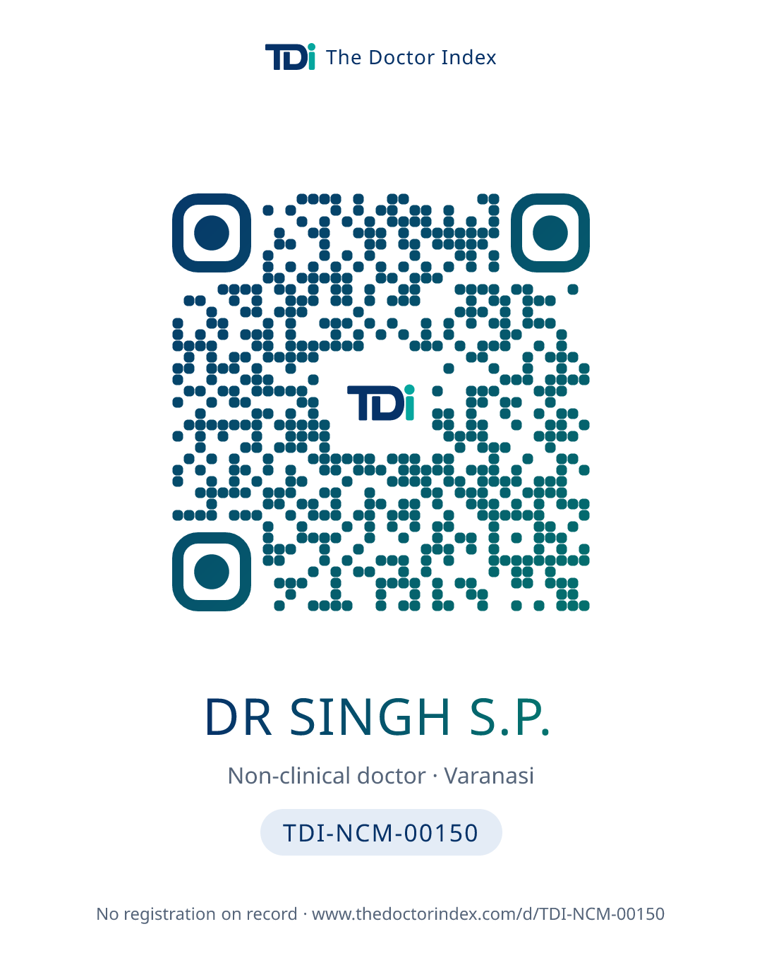 QR card for Dr Singh S.P., TDI-NCM-00150