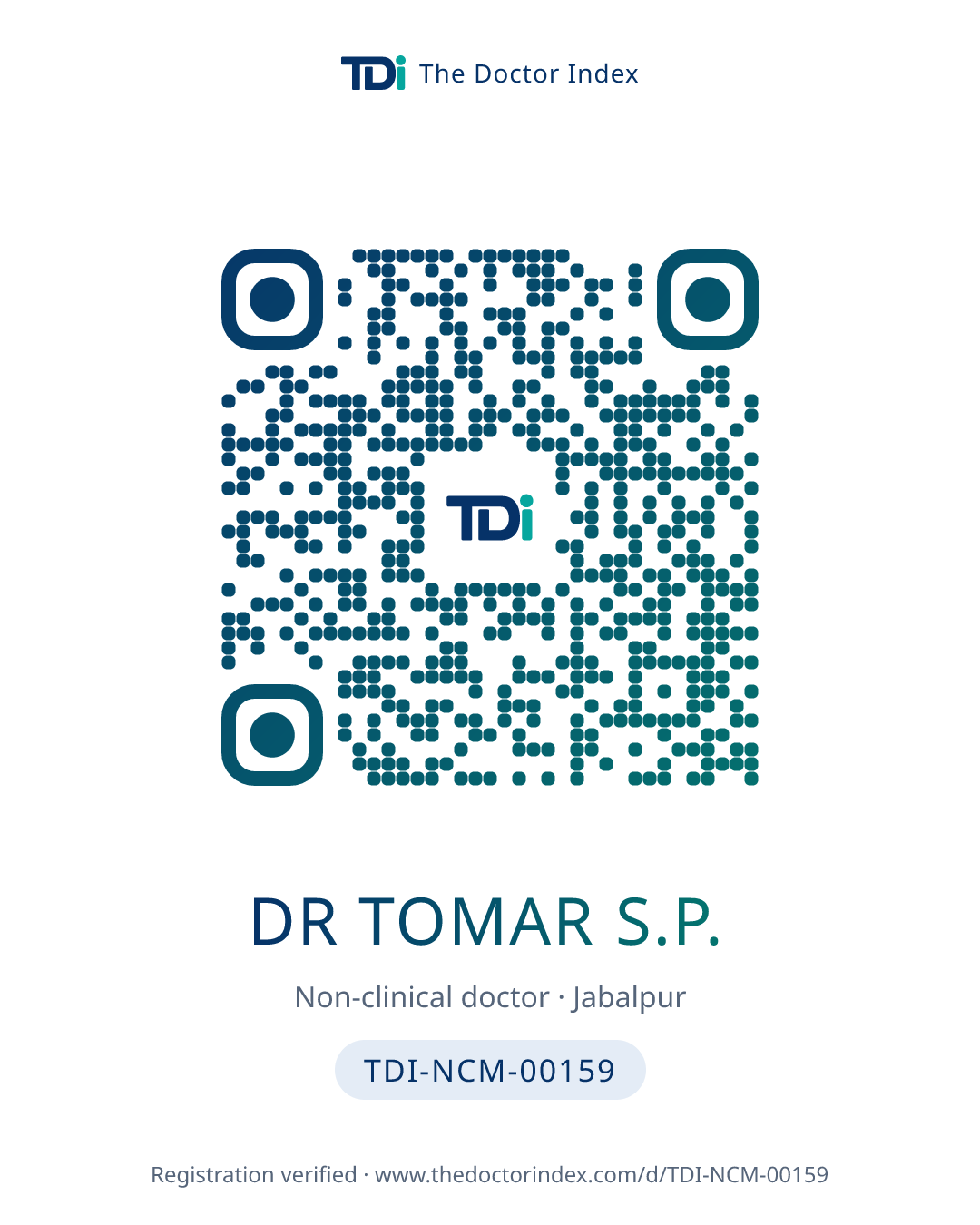 QR card for Dr Tomar S.P., TDI-NCM-00159