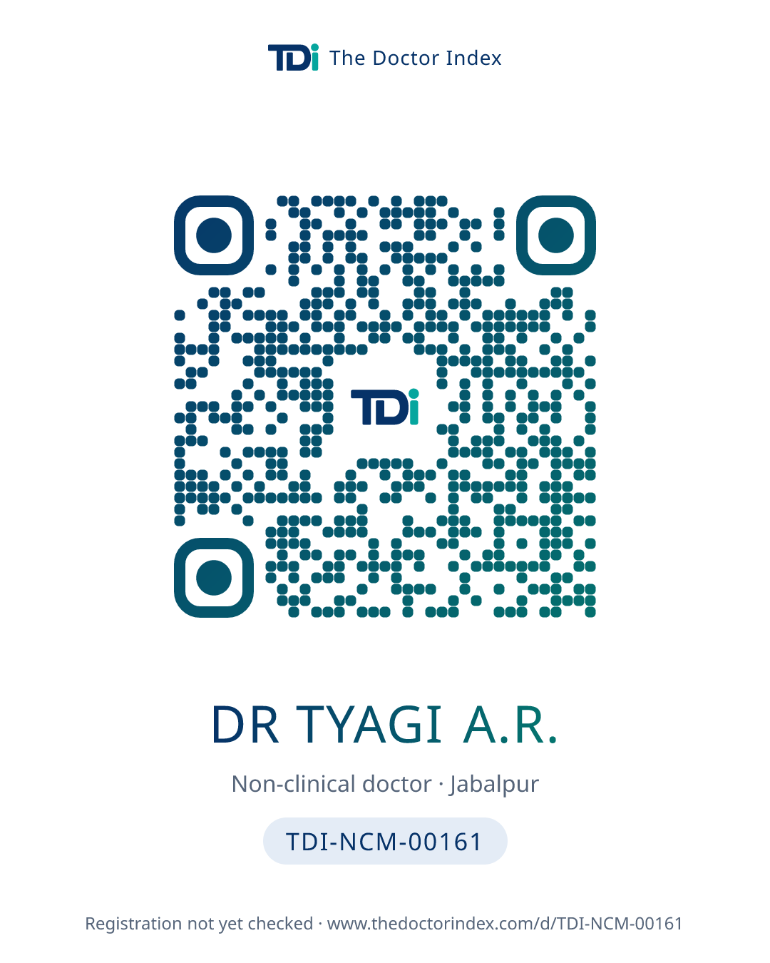 QR card for Dr Tyagi A.R., TDI-NCM-00161
