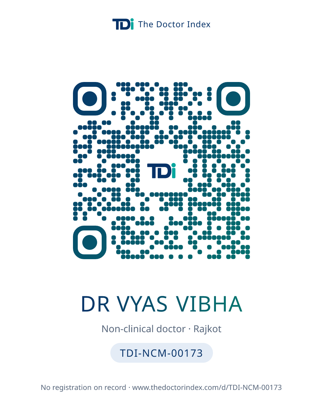 QR card for Dr Vyas Vibha, TDI-NCM-00173