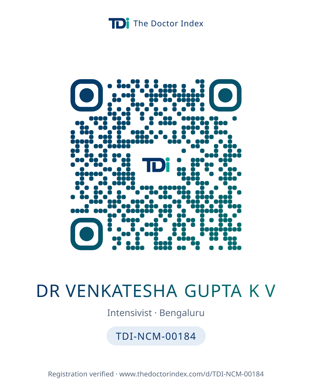QR card for Dr Venkatesha Gupta K V, TDI-NCM-00184