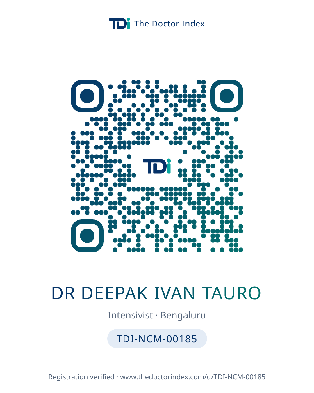 QR card for Dr Deepak Ivan Tauro, TDI-NCM-00185