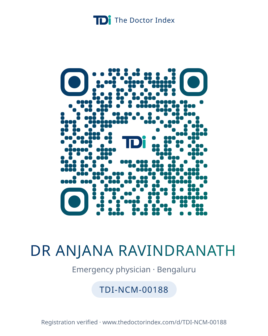 QR card for Dr Anjana Ravindranath, TDI-NCM-00188