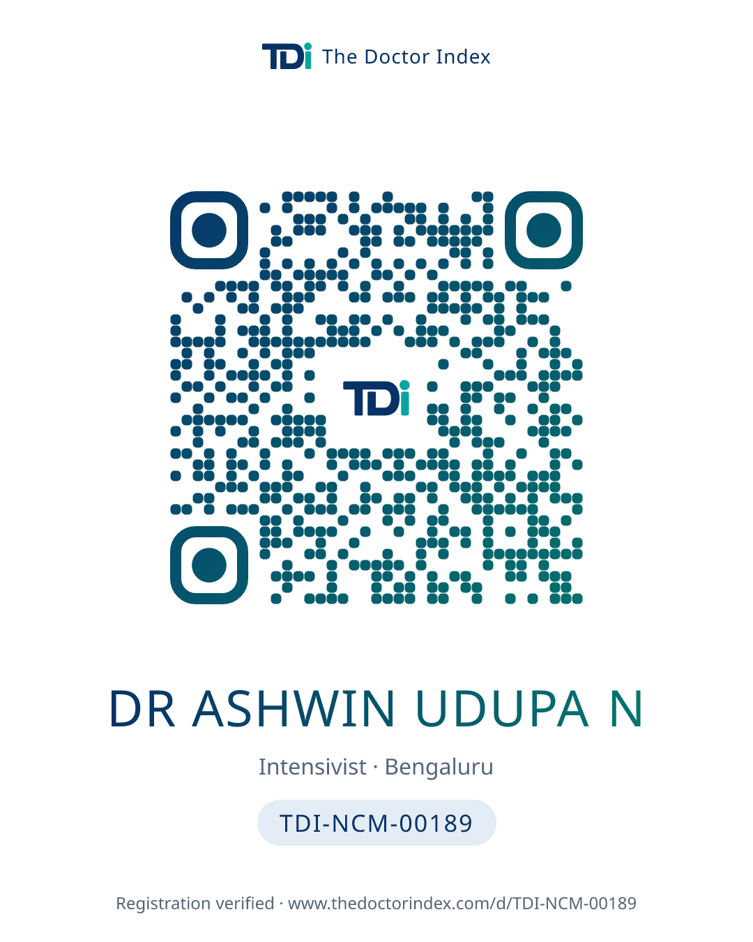QR card for Dr Ashwin Udupa N, TDI-NCM-00189