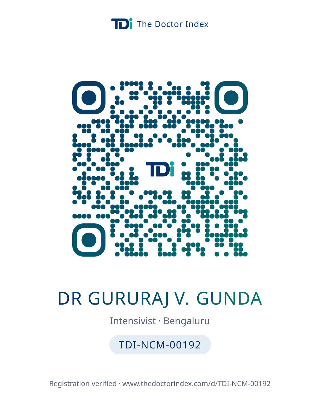 QR card for Dr Gururaj V. Gunda, TDI-NCM-00192