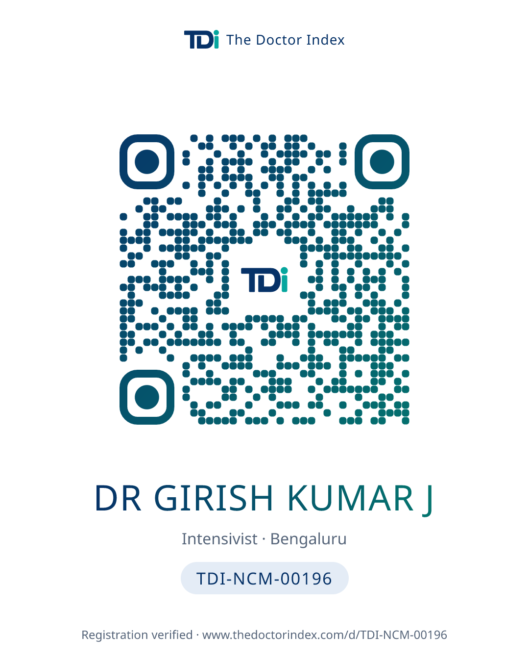 QR card for Dr Girish Kumar J, TDI-NCM-00196