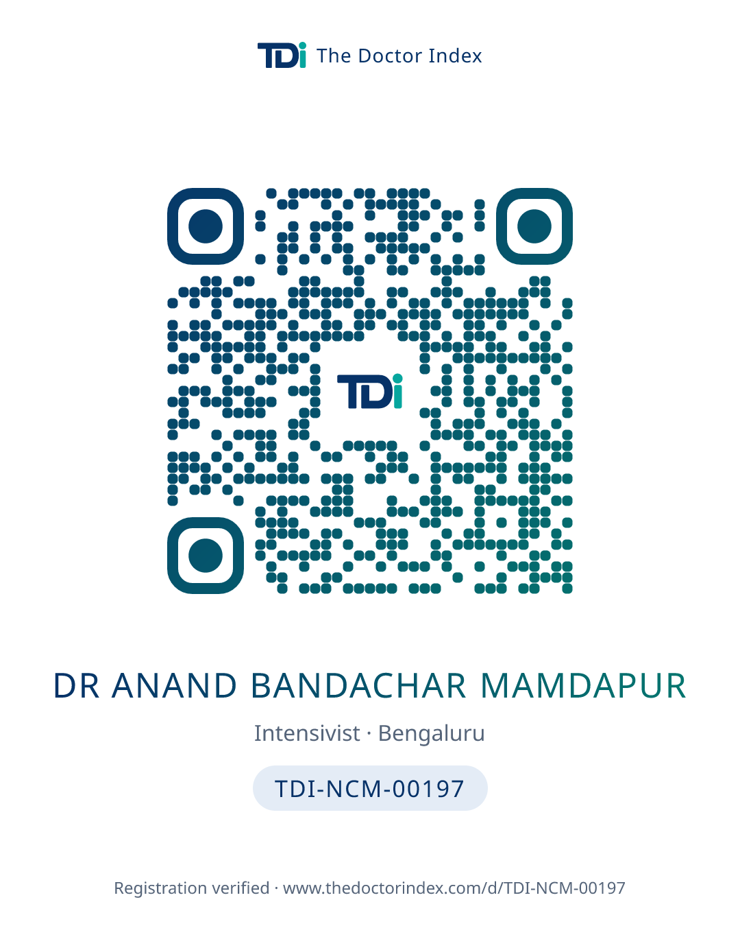 QR card for Dr Anand Bandachar Mamdapur, TDI-NCM-00197