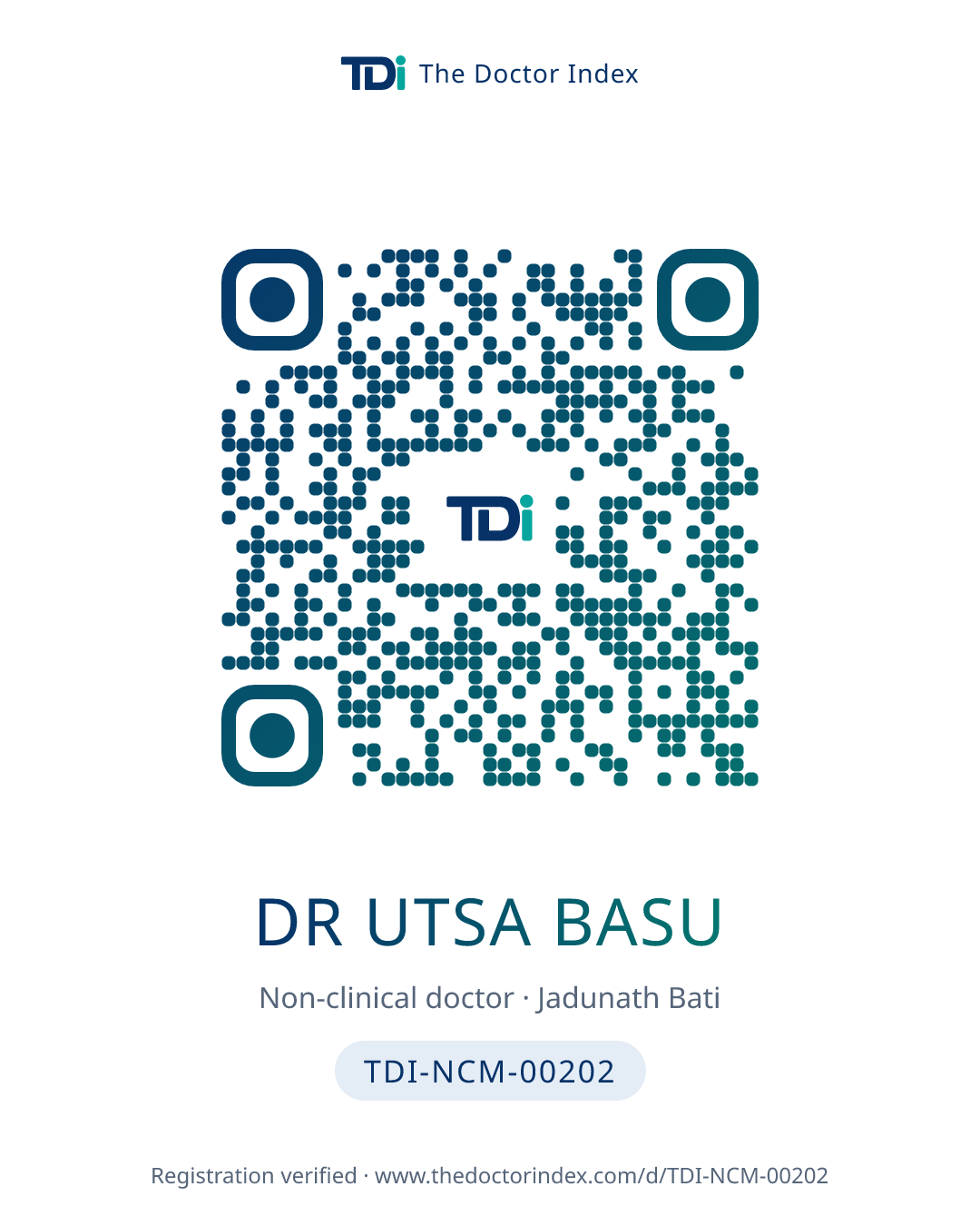 QR card for Dr Utsa Basu, TDI-NCM-00202