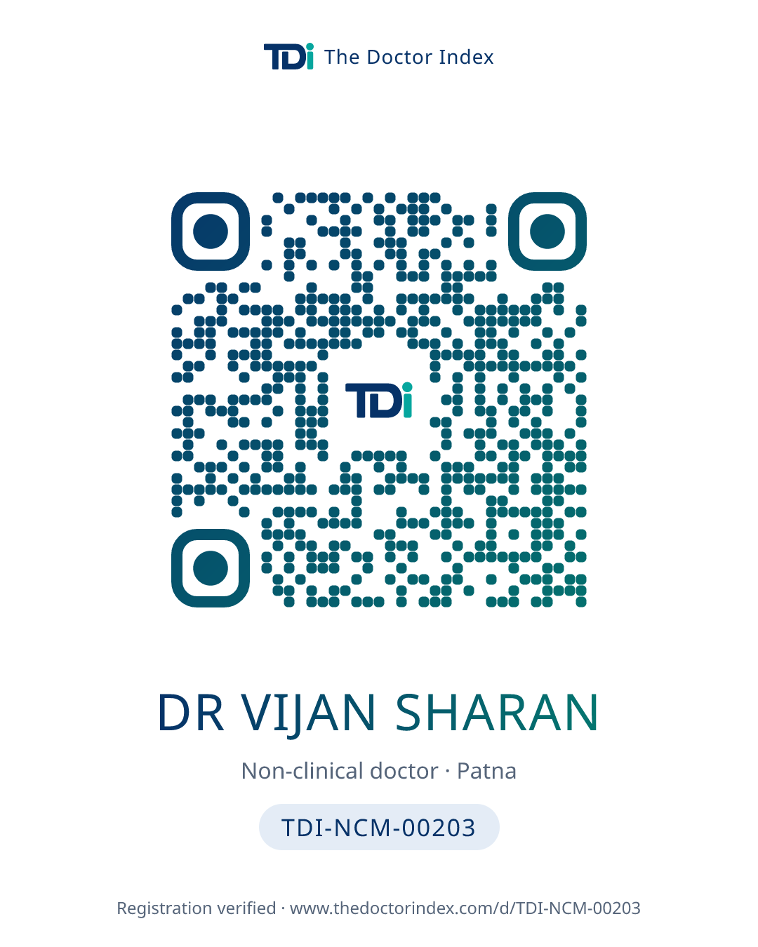 QR card for Dr Vijan Sharan, TDI-NCM-00203