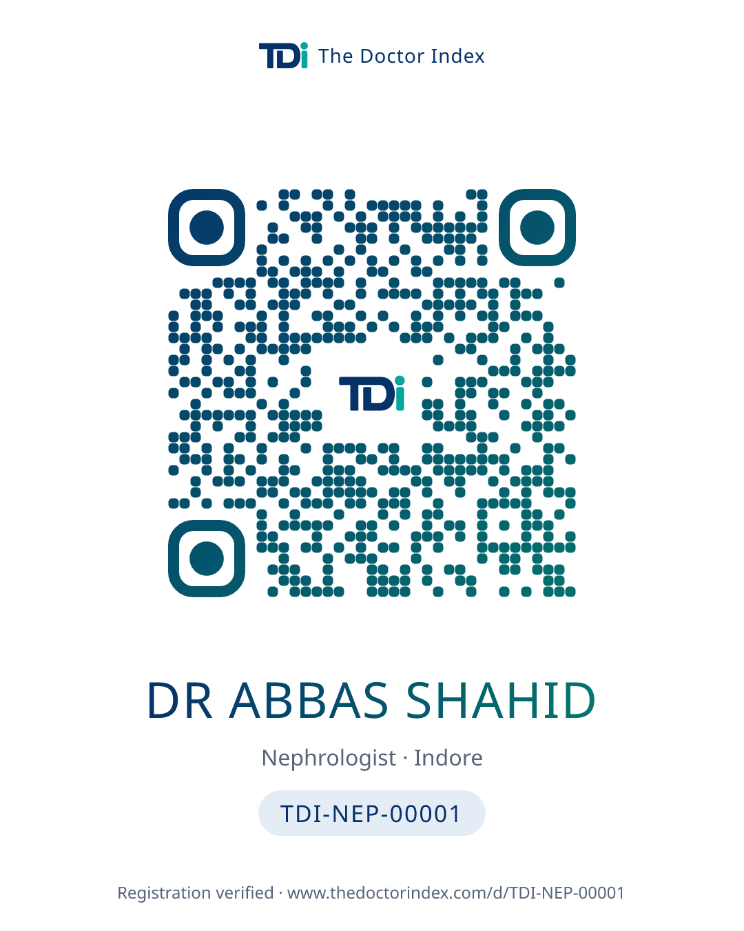 QR card for Dr Abbas Shahid, TDI-NEP-00001