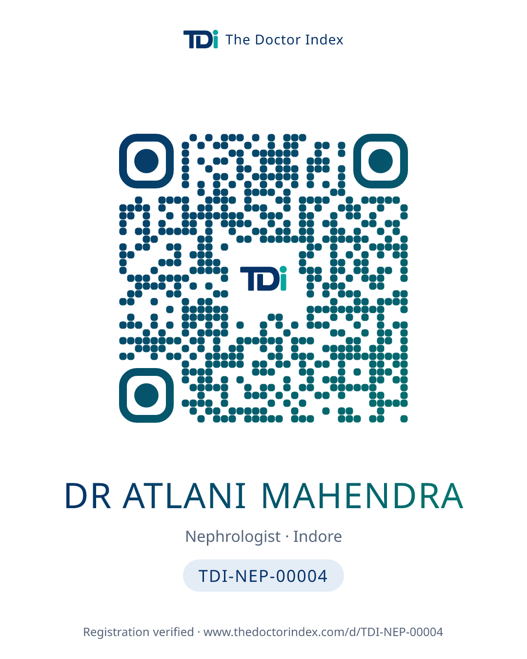 QR card for Dr Atlani Mahendra, TDI-NEP-00004