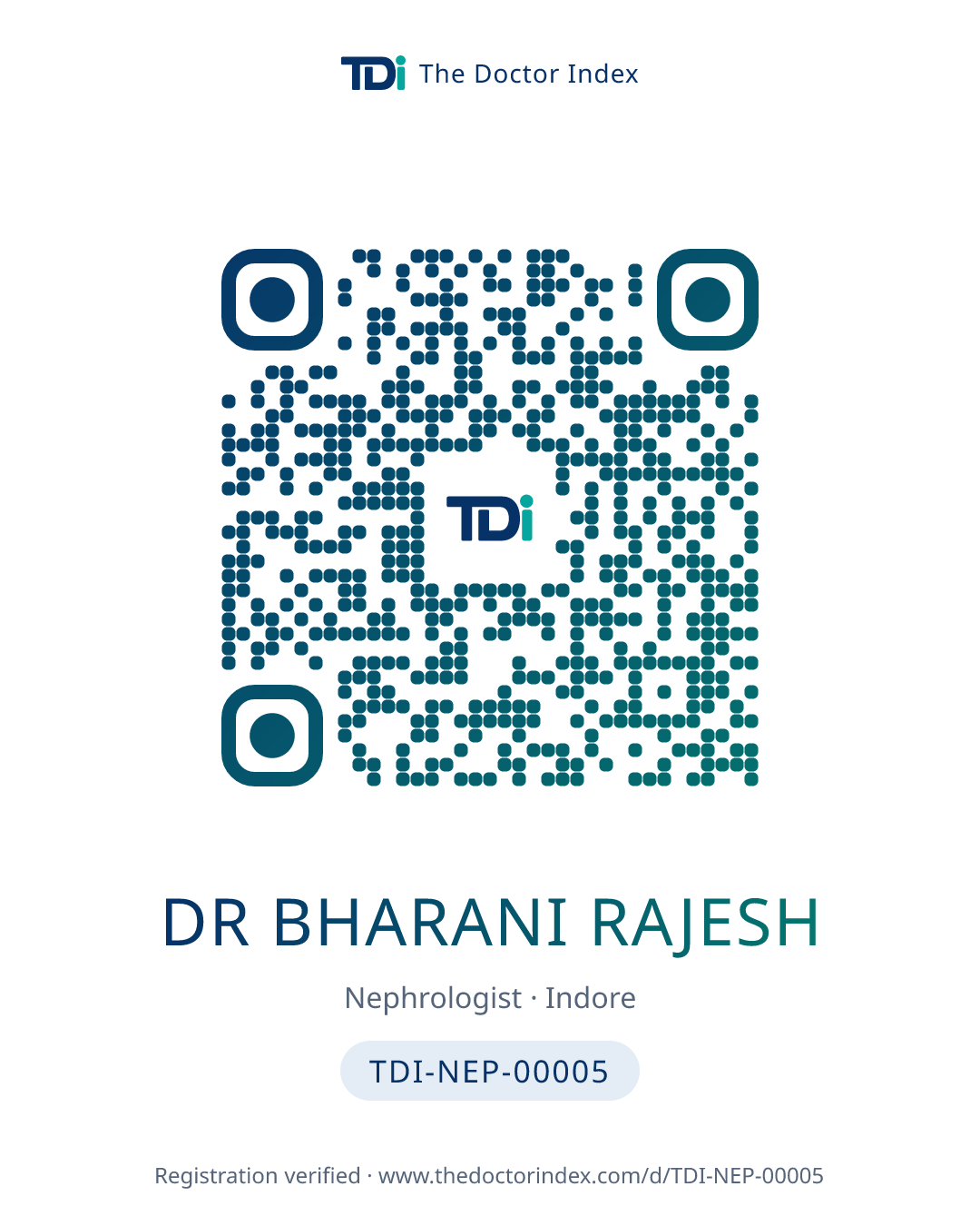 QR card for Dr Bharani Rajesh, TDI-NEP-00005