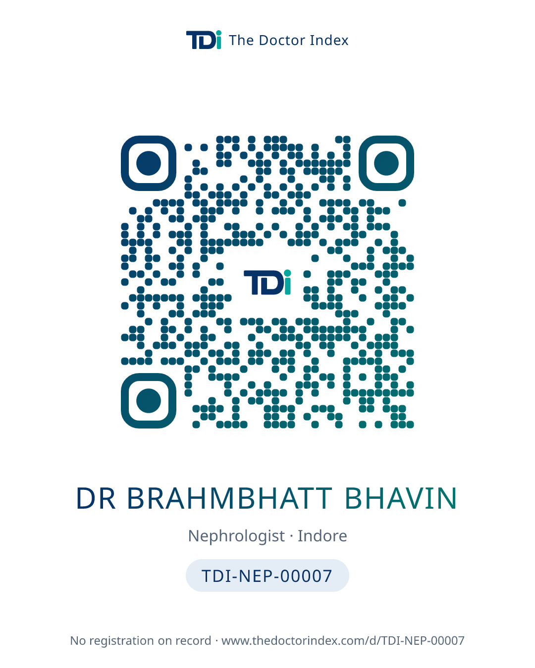 QR card for Dr Brahmbhatt Bhavin, TDI-NEP-00007