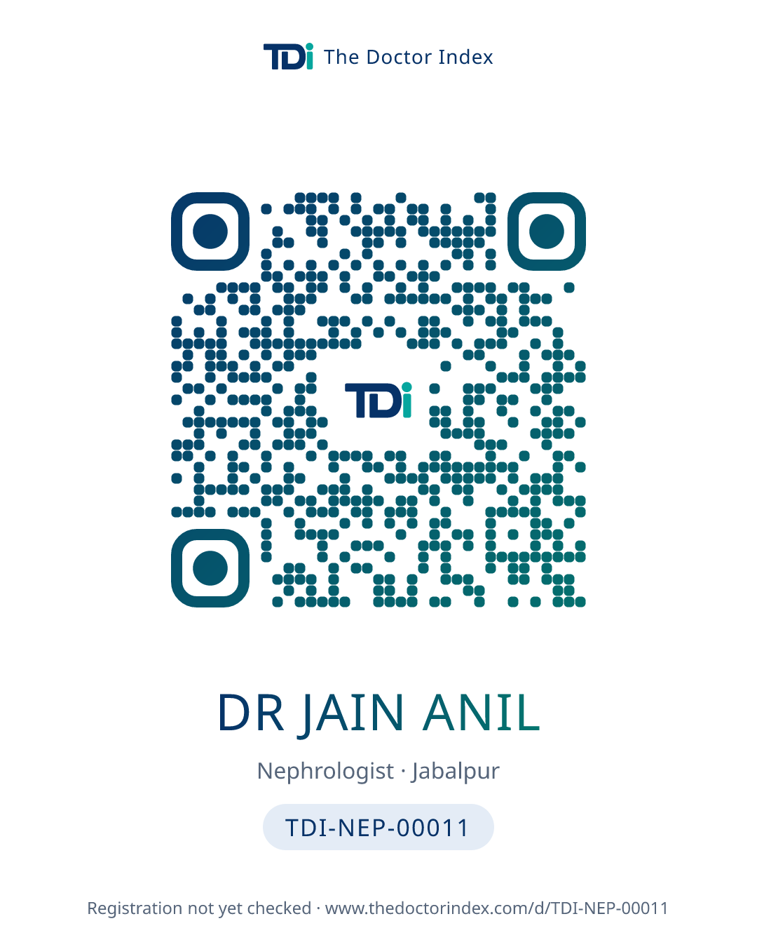 QR card for Dr Jain Anil, TDI-NEP-00011