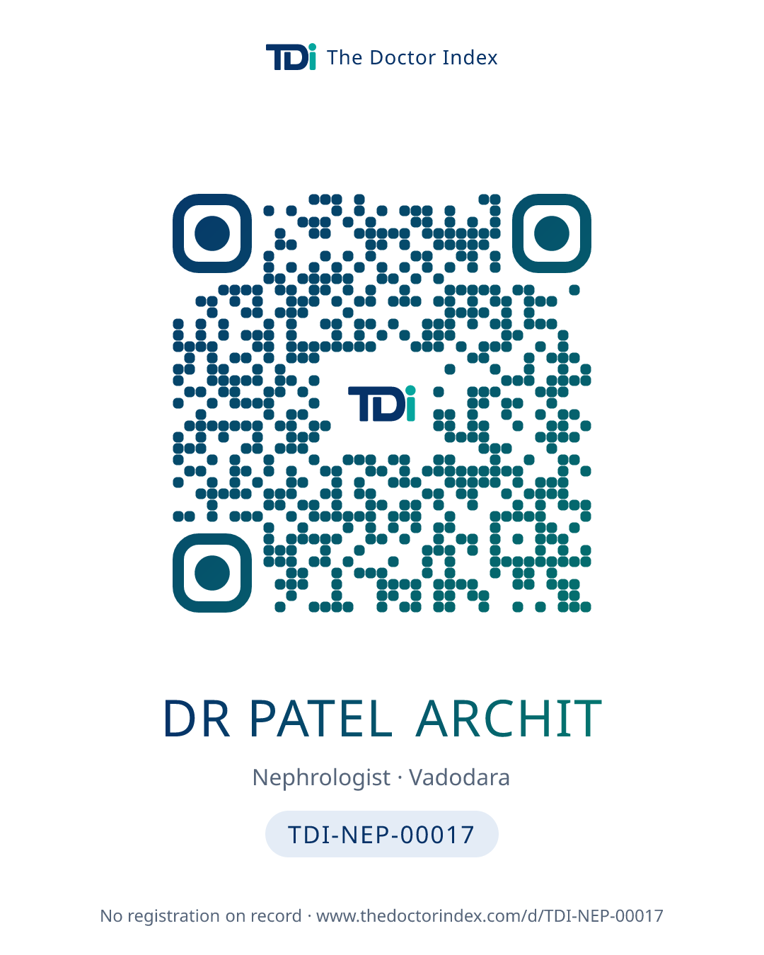 QR card for Dr Patel Archit, TDI-NEP-00017