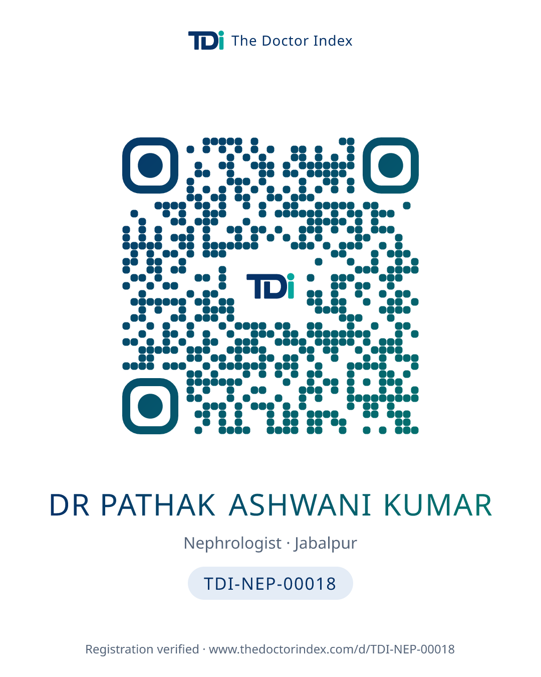 QR card for Dr Pathak Ashwani Kumar, TDI-NEP-00018