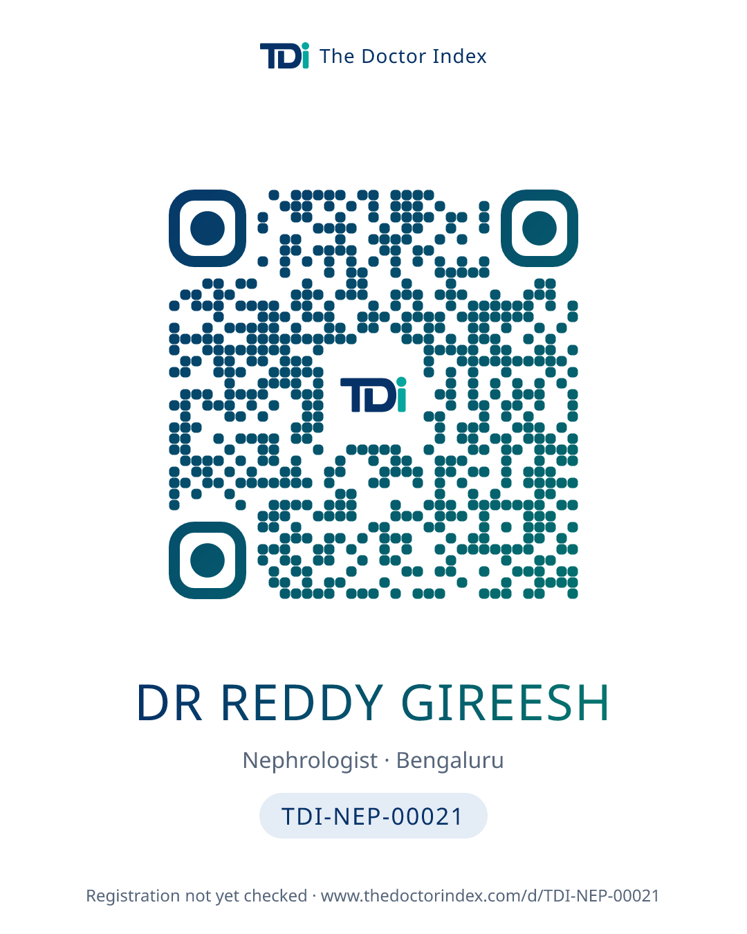 QR card for Dr Reddy Gireesh, TDI-NEP-00021