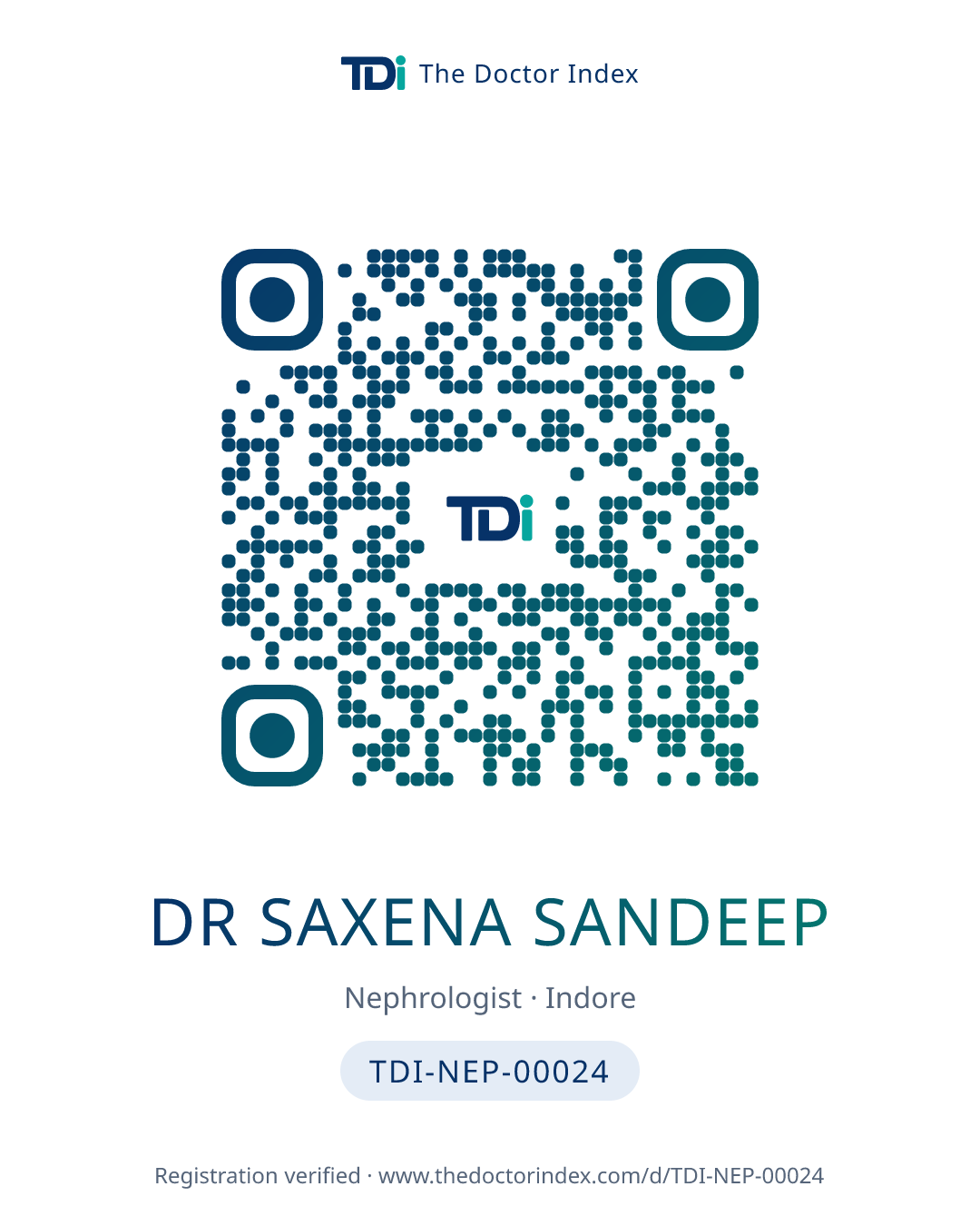 QR card for Dr Saxena Sandeep, TDI-NEP-00024