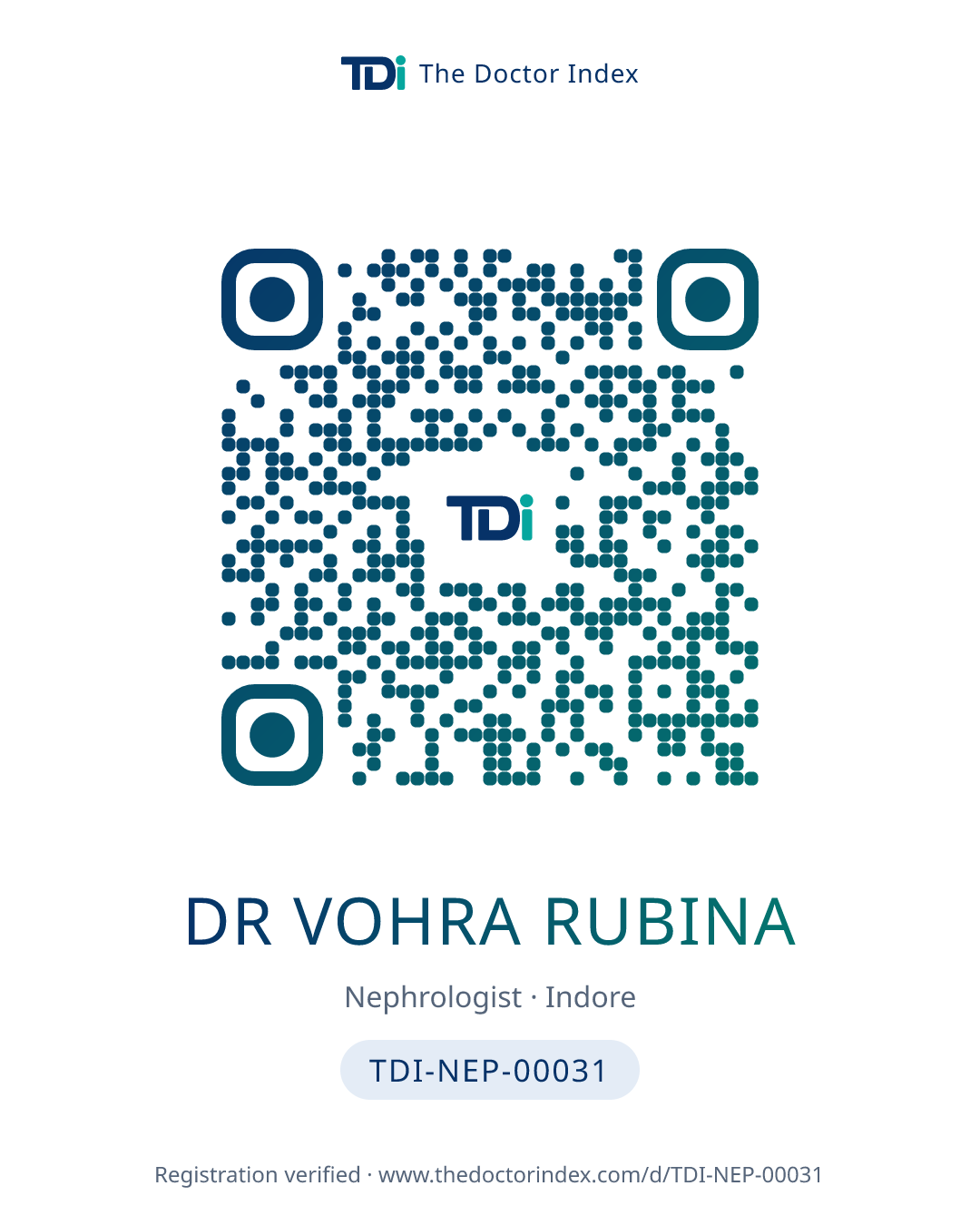 QR card for Dr Vohra Rubina, TDI-NEP-00031