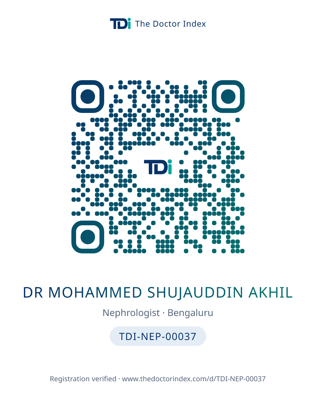 QR card for Dr Mohammed Shujauddin Akhil, TDI-NEP-00037