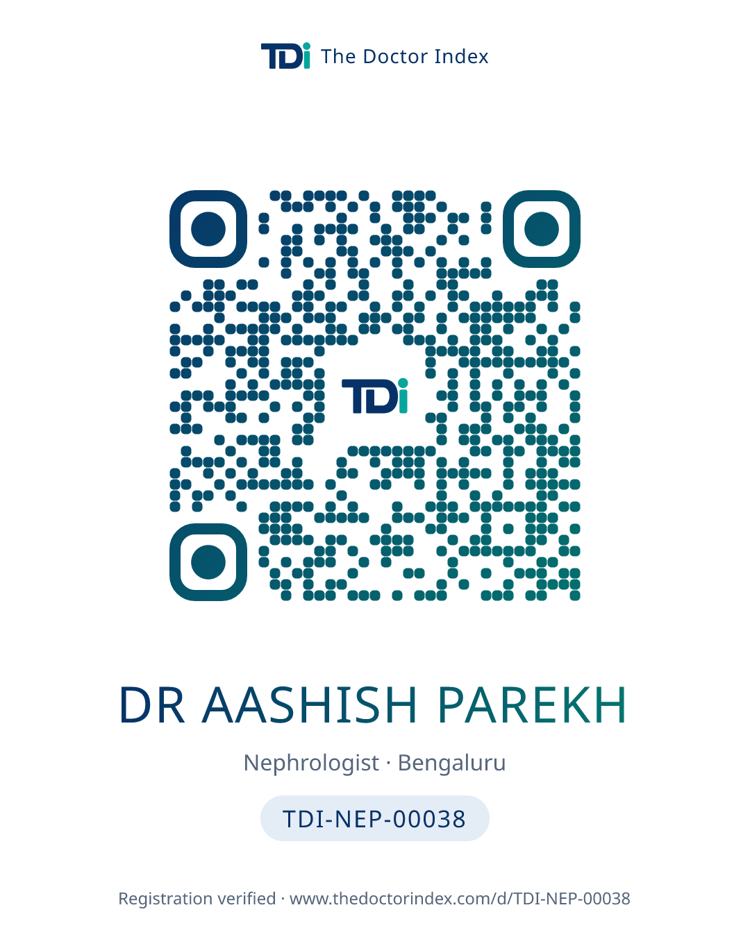 QR card for Dr Aashish Parekh, TDI-NEP-00038
