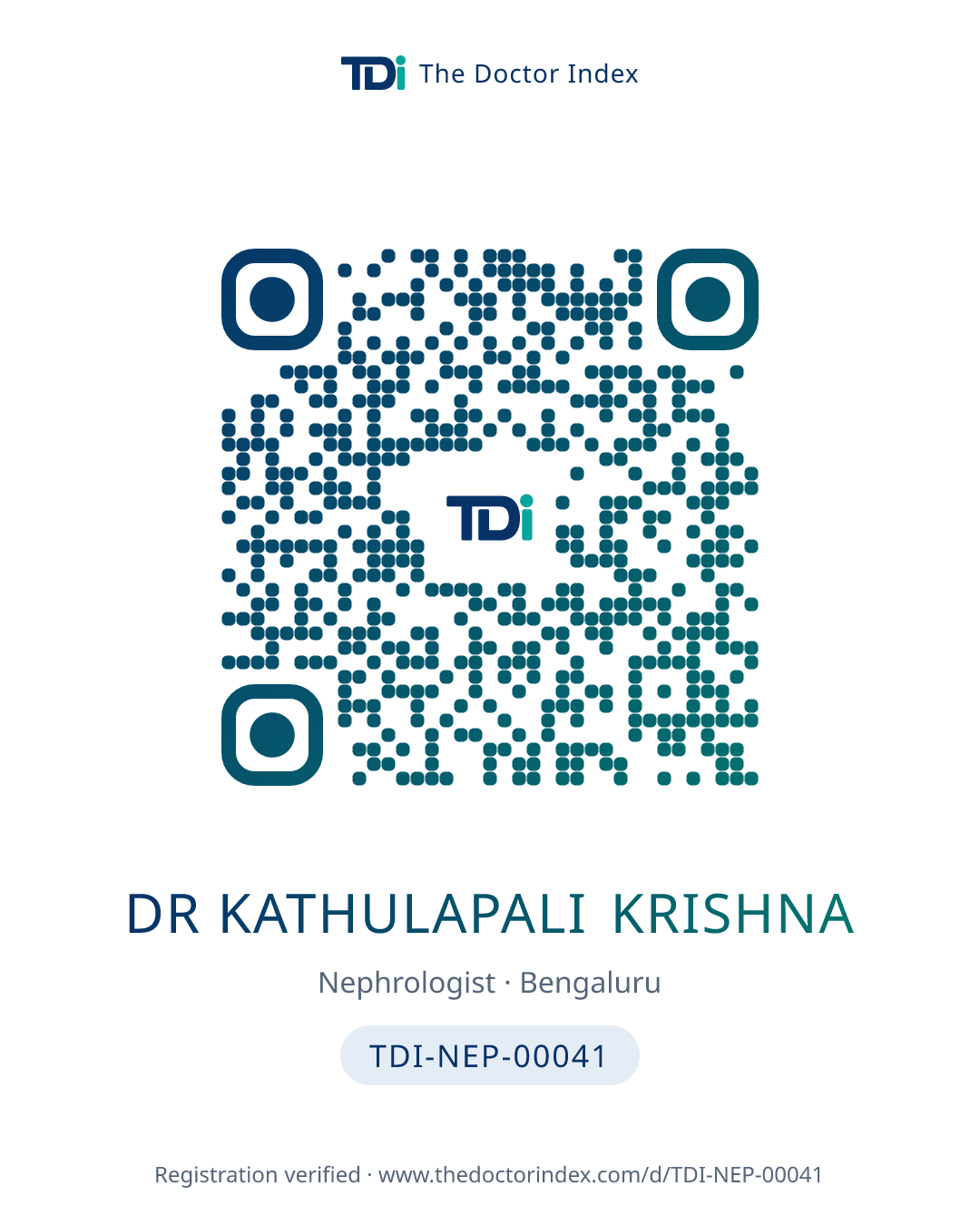 QR card for Dr Kathulapali Krishna, TDI-NEP-00041
