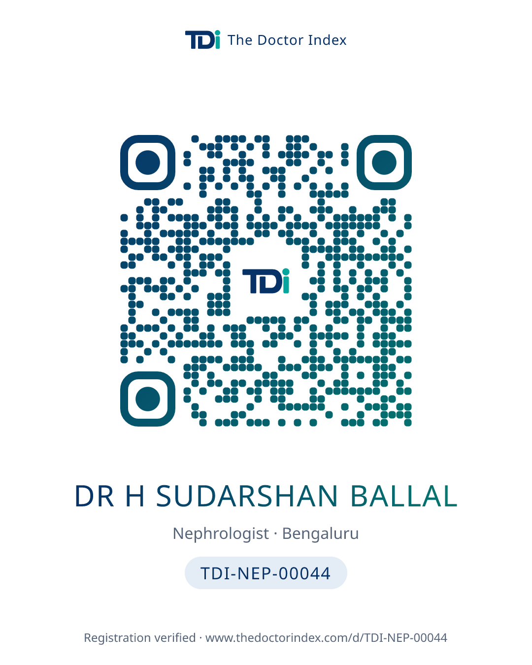 QR card for Dr H Sudarshan Ballal, TDI-NEP-00044