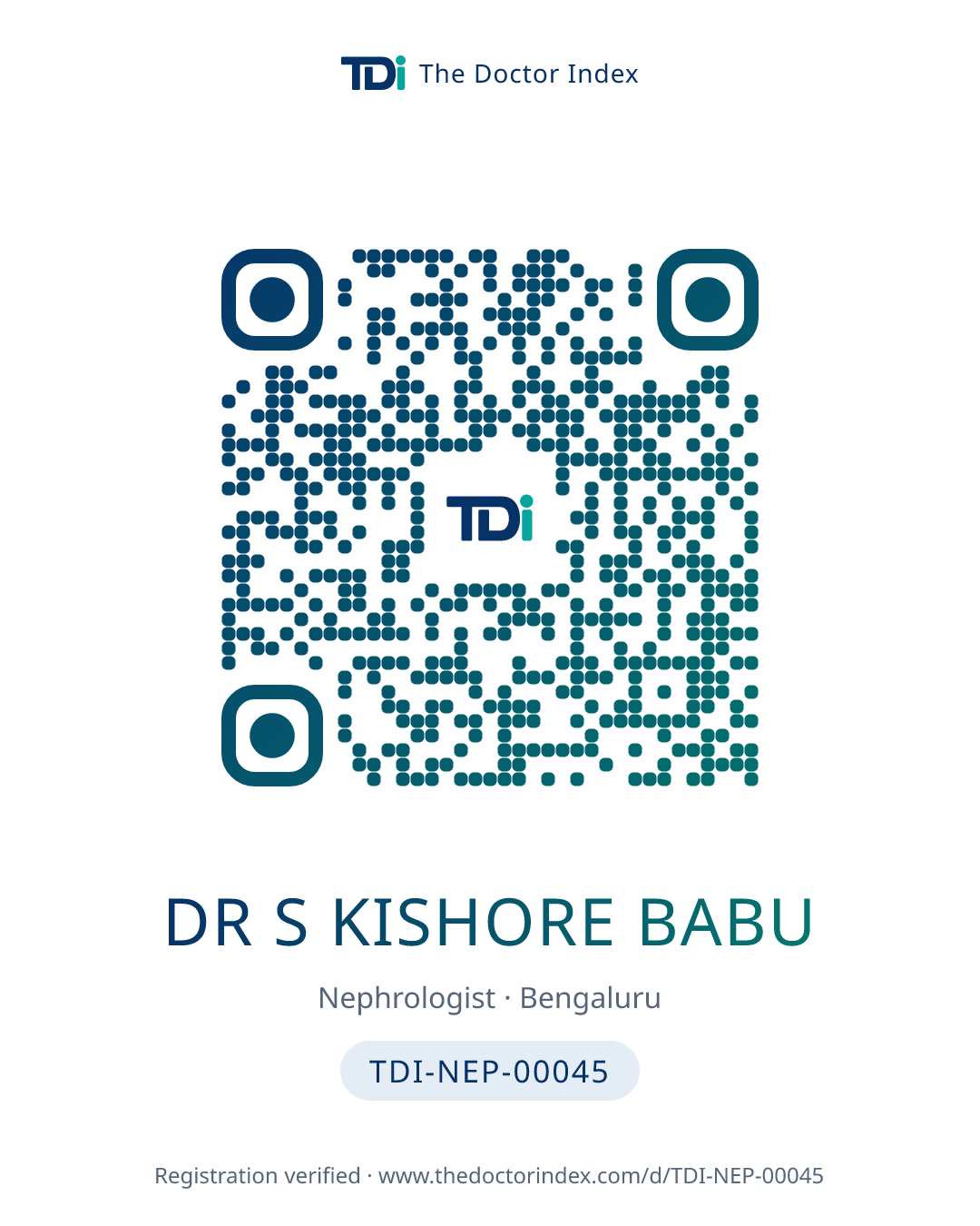 QR card for Dr S Kishore Babu, TDI-NEP-00045