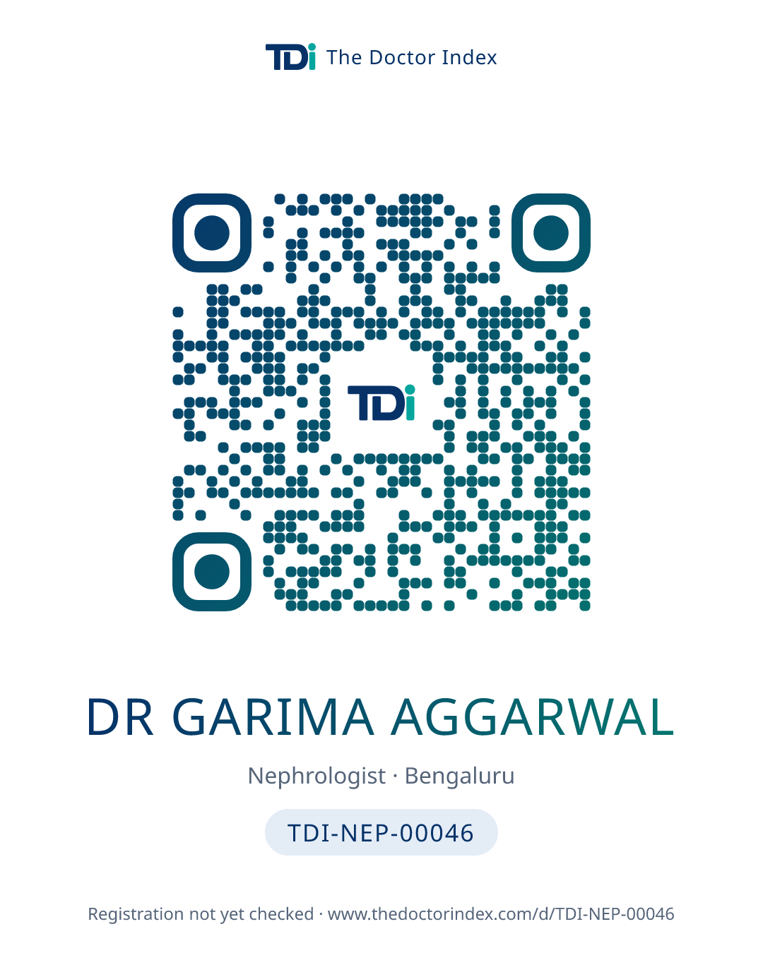 QR card for Dr Garima Aggarwal, TDI-NEP-00046