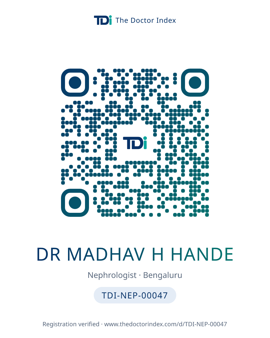 QR card for Dr Madhav H Hande, TDI-NEP-00047