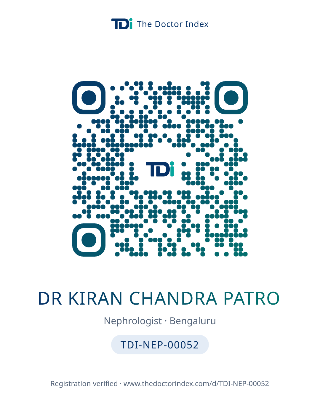 QR card for Dr Kiran Chandra Patro, TDI-NEP-00052