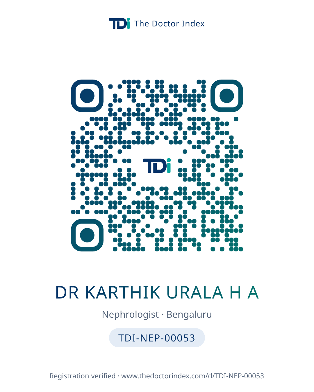 QR card for Dr Karthik Urala H A, TDI-NEP-00053