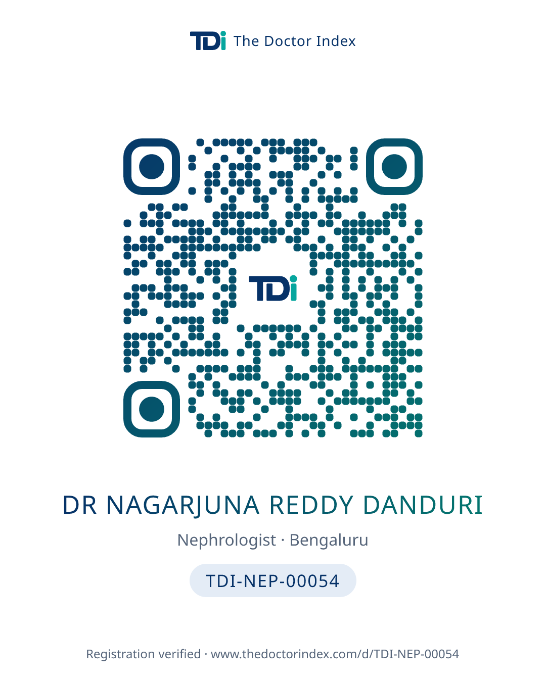 QR card for Dr Nagarjuna Reddy Danduri, TDI-NEP-00054