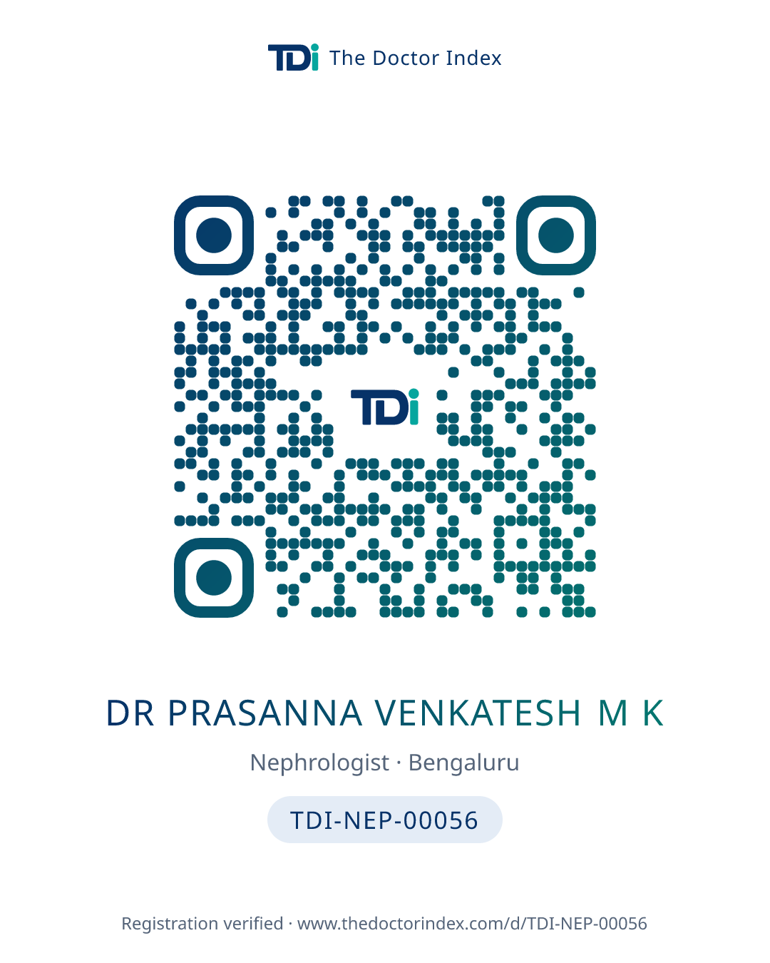 QR card for Dr Prasanna Venkatesh M K, TDI-NEP-00056