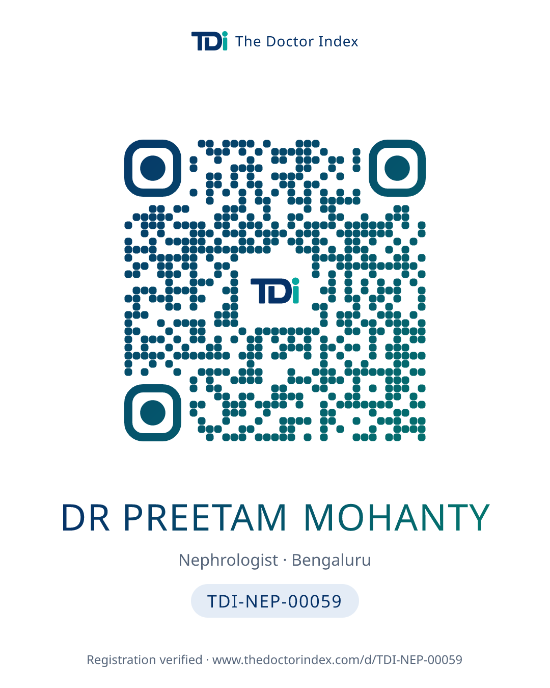 QR card for Dr Preetam Mohanty, TDI-NEP-00059