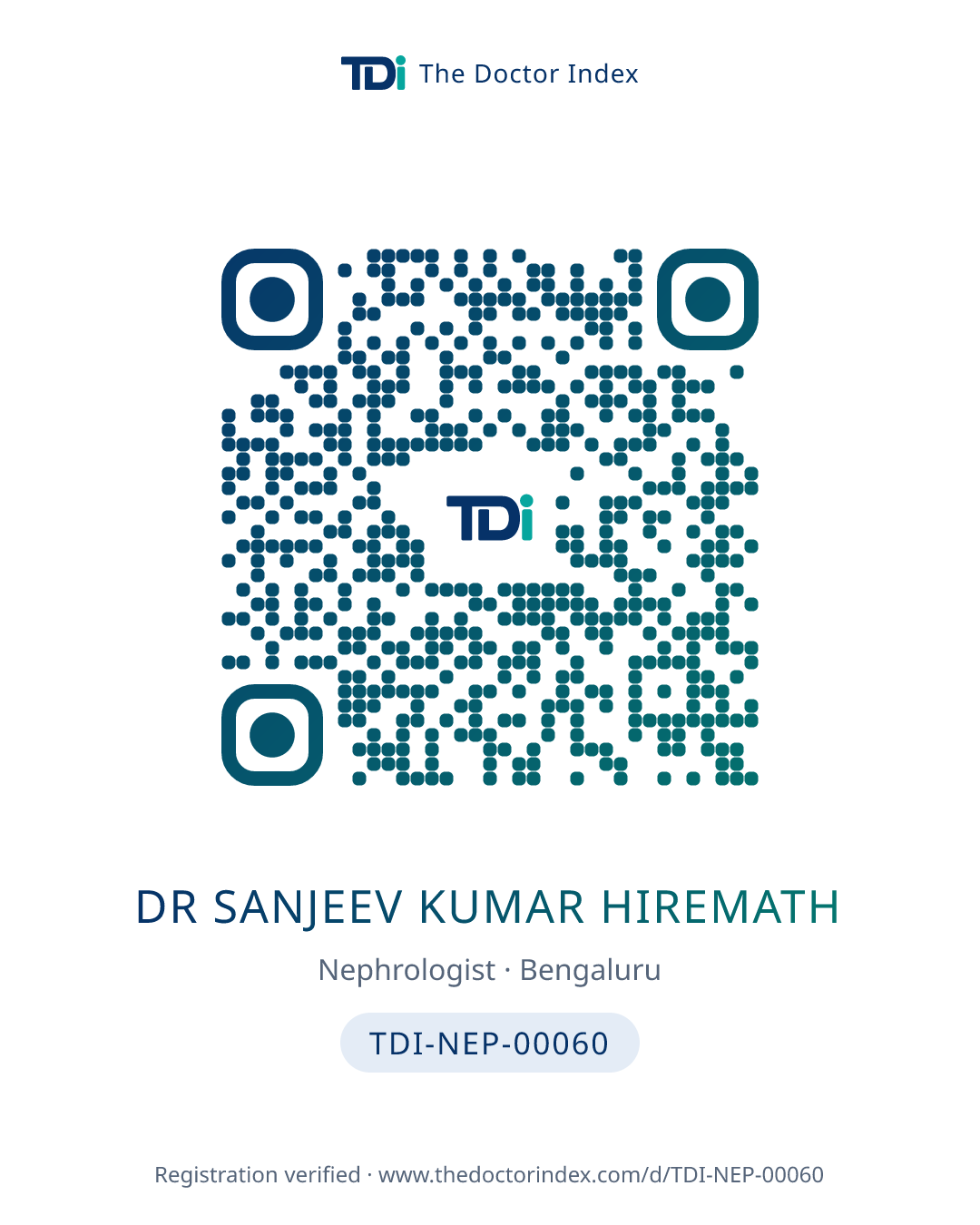 QR card for Dr Sanjeev Kumar Hiremath, TDI-NEP-00060