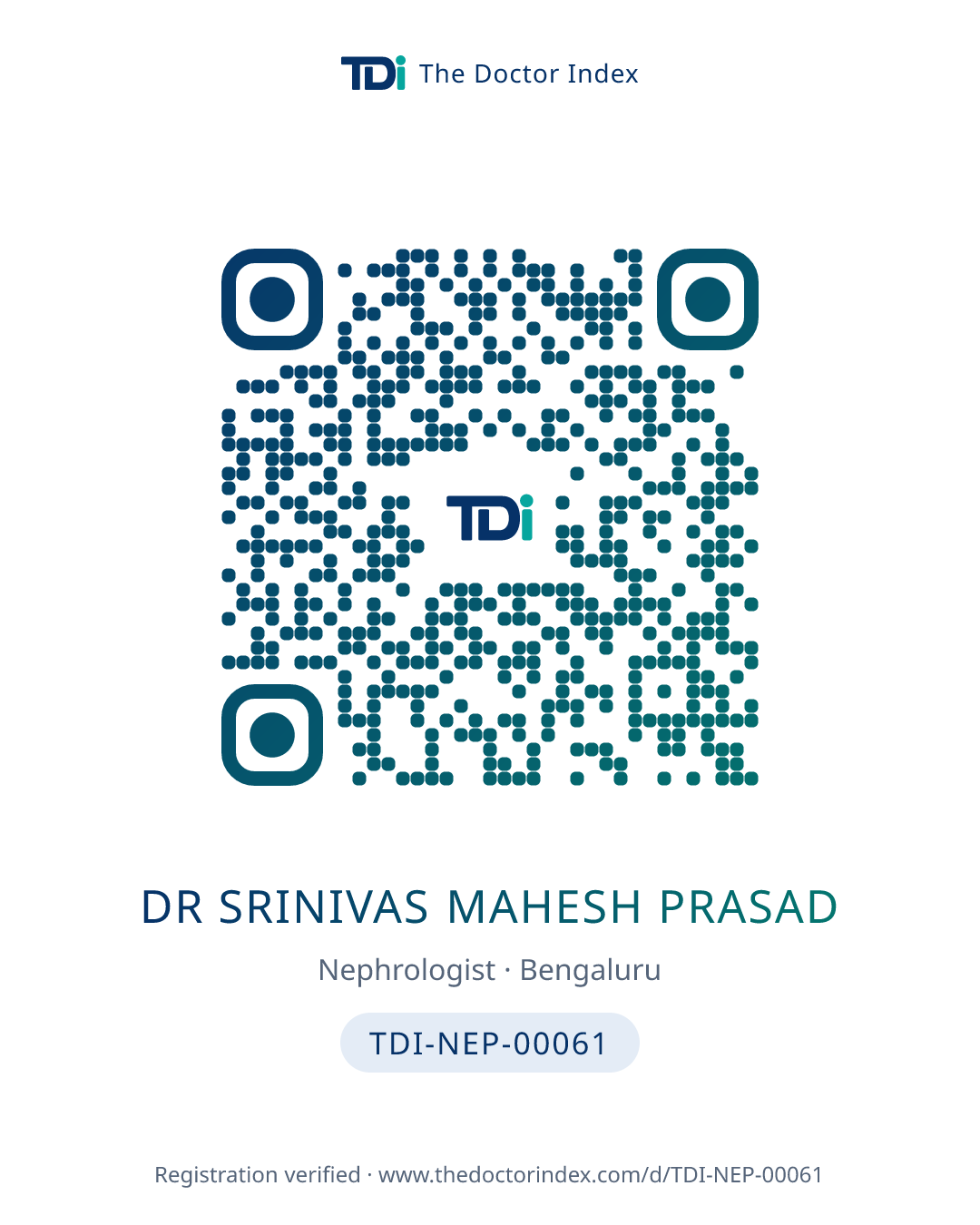 QR card for Dr Srinivas Mahesh Prasad, TDI-NEP-00061