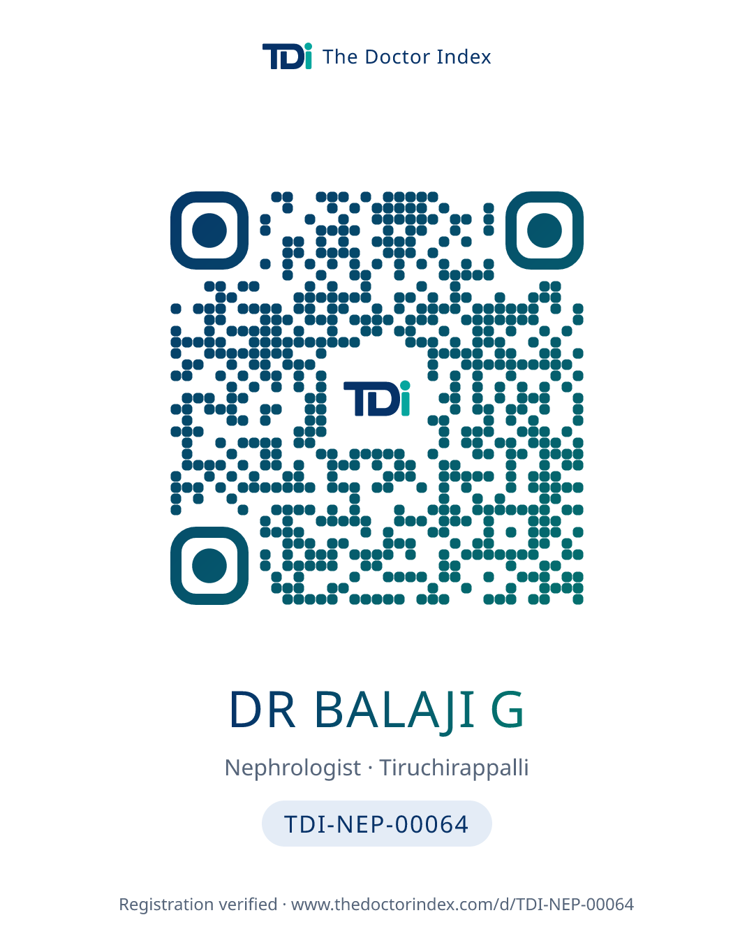 QR card for Dr Balaji G, TDI-NEP-00064